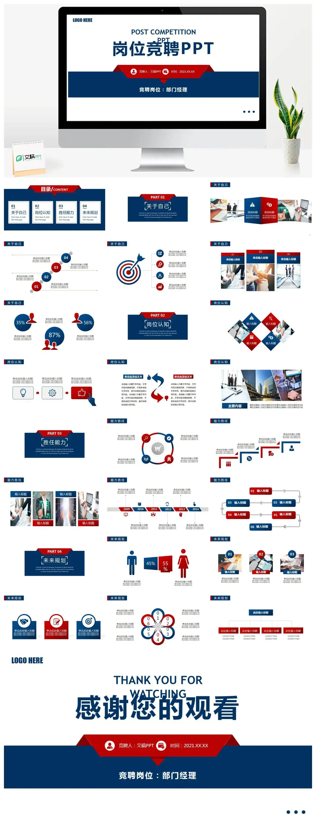 蓝色商务岗位竞聘PPT模板