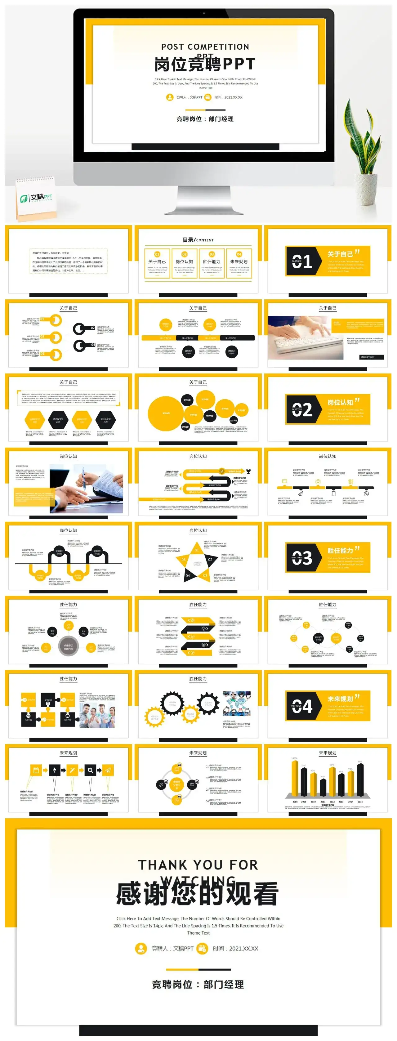 黄色商务风岗位竞聘PPT模板