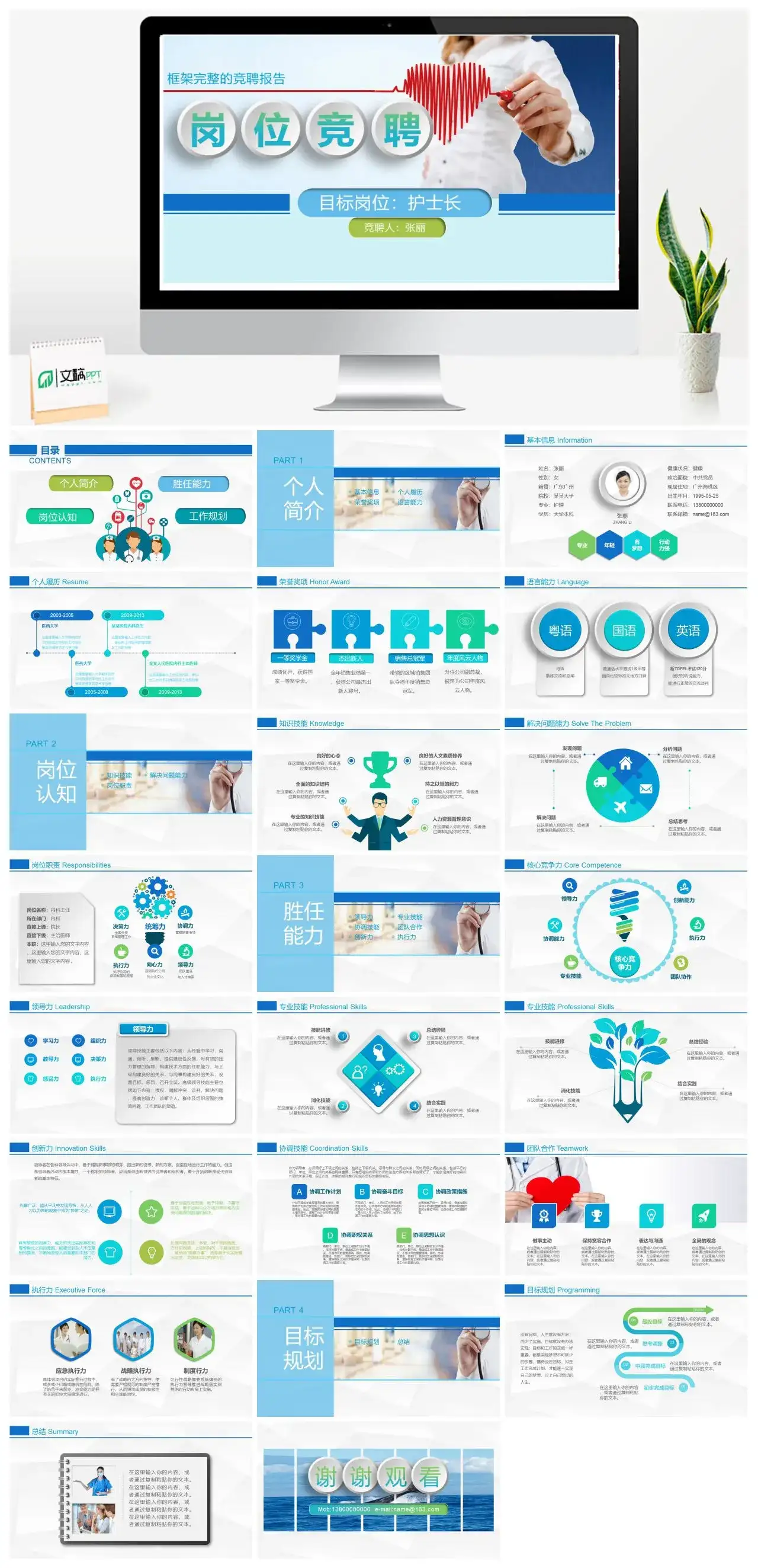 微粒体框架完整护士长求职竞聘PPT模板