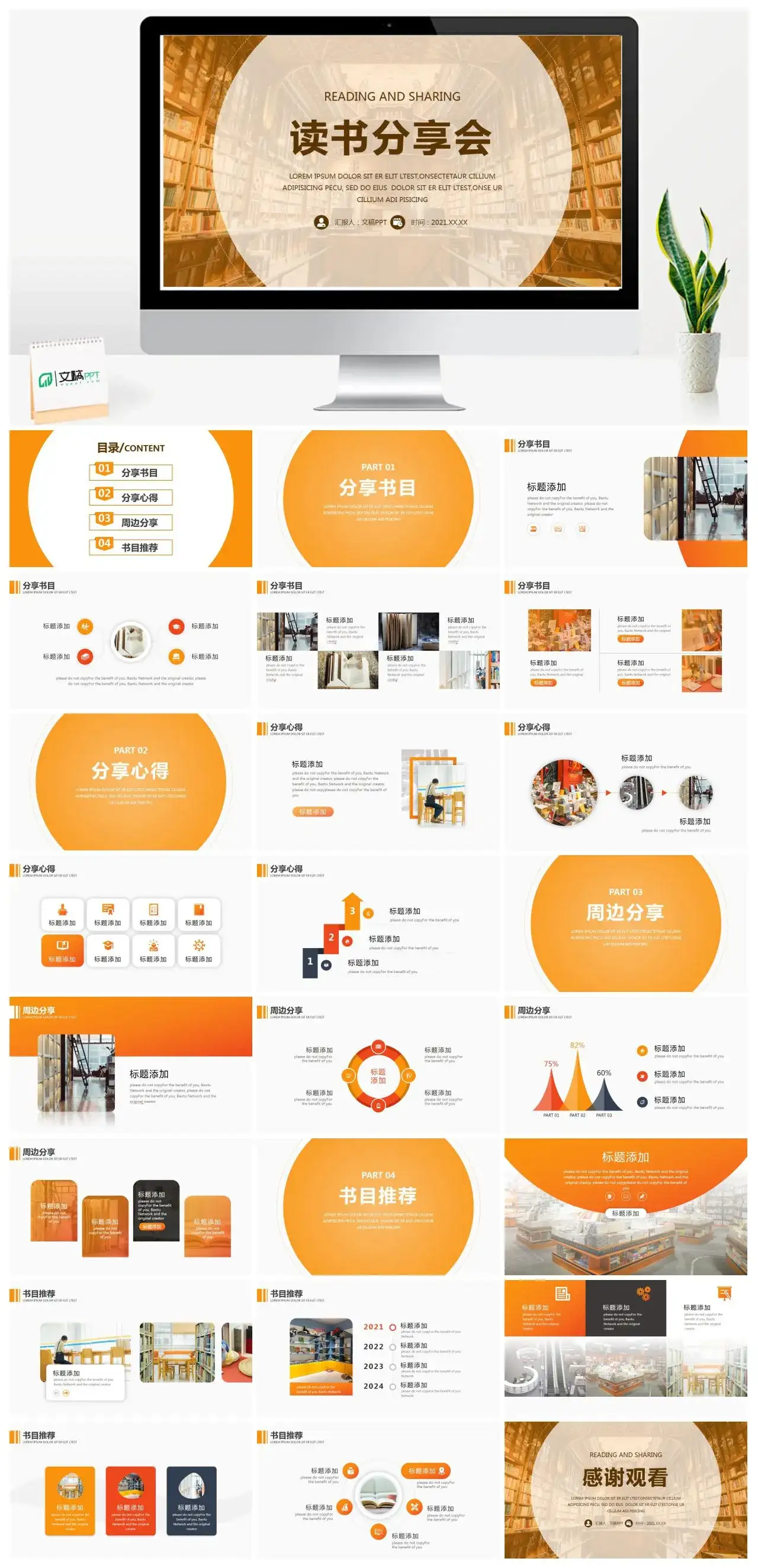 黄色简约读书分享会PPT模板