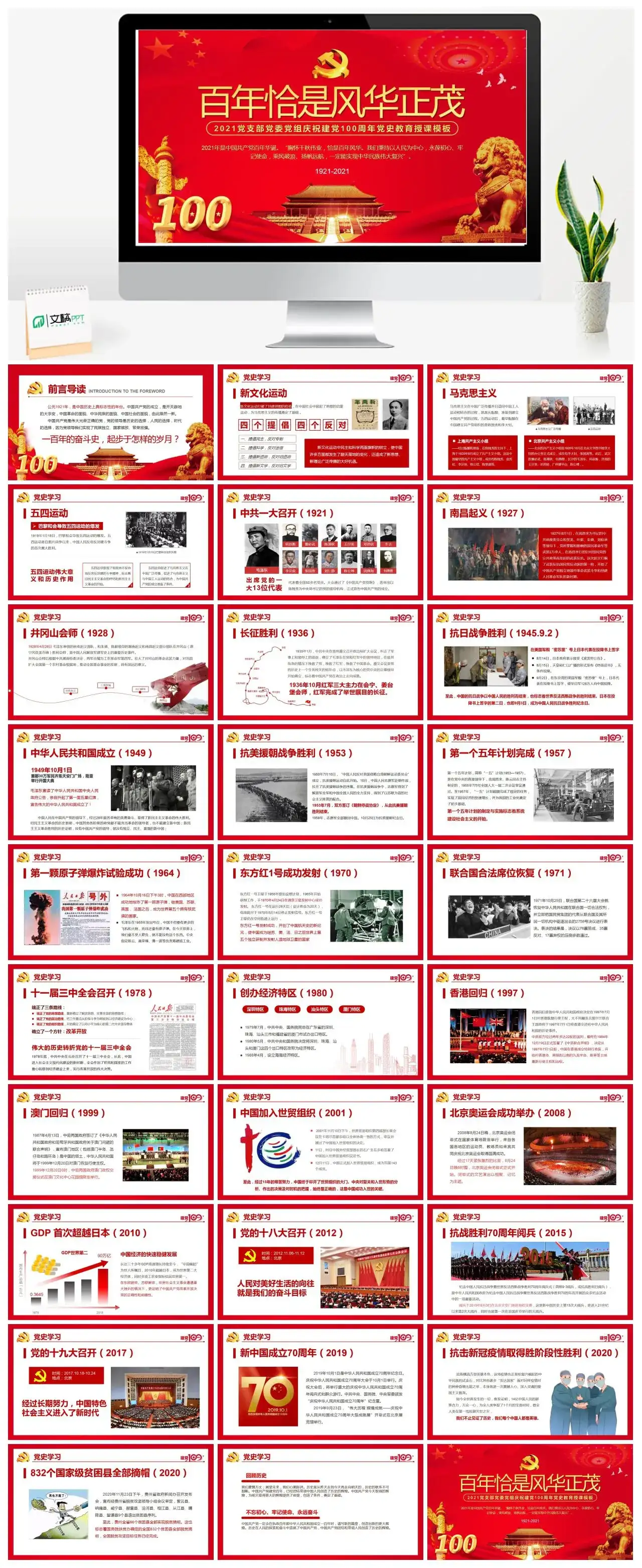 建党100周年百年恰是风华正茂党课党史PPT