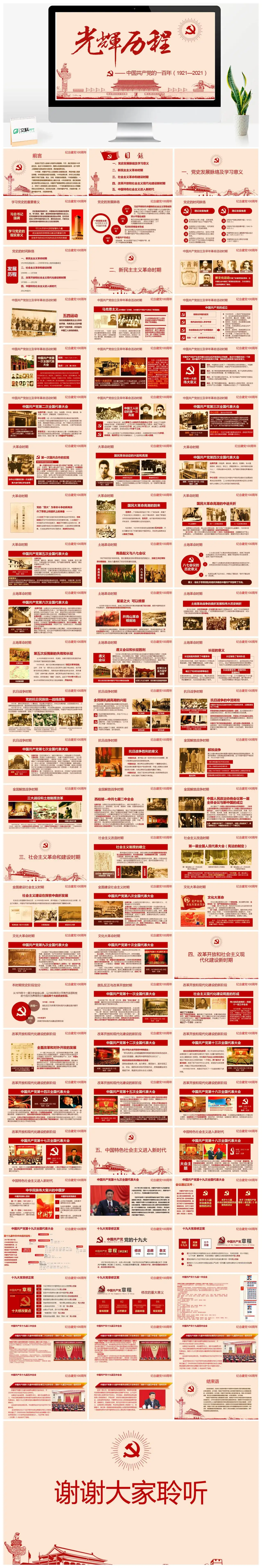 建党100周年光辉历程党课党史PPT