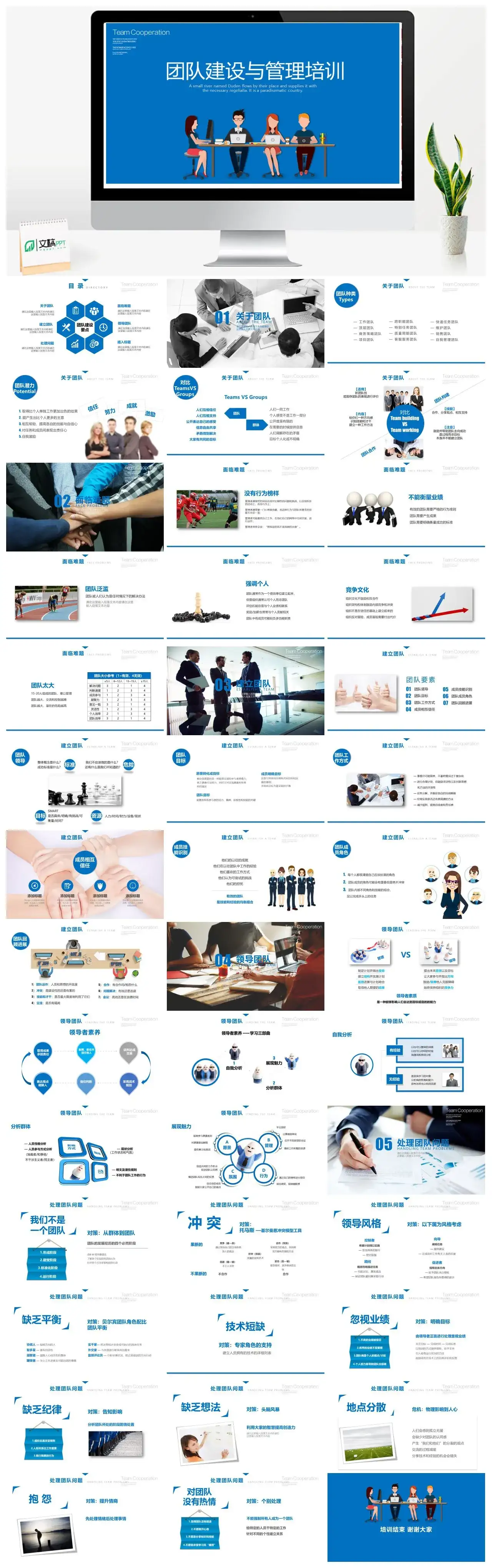 简约人力资源蓝色系团队建设与管理培训PPT模板