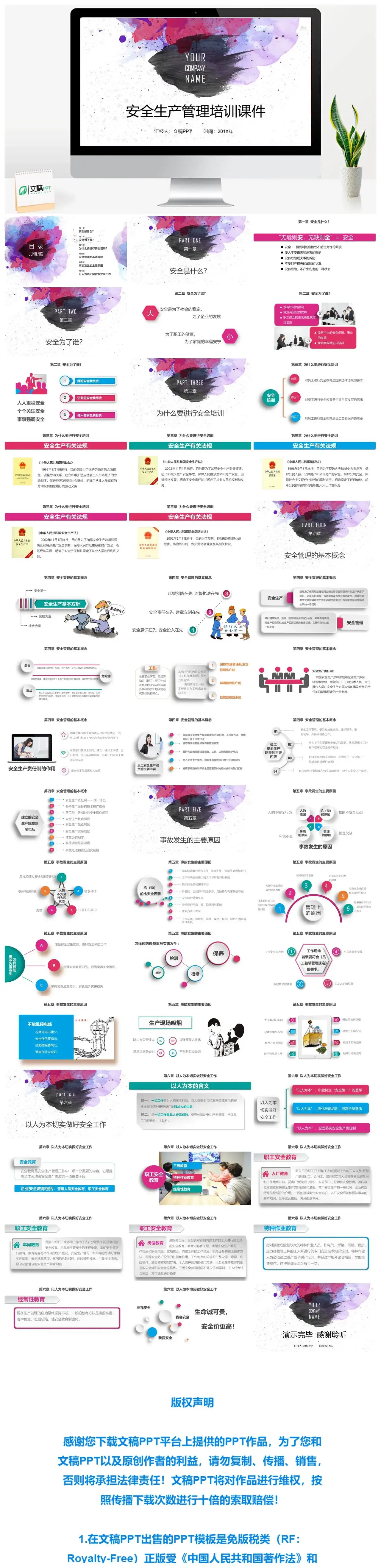 水彩风安全生产管理培训课件PPT模板