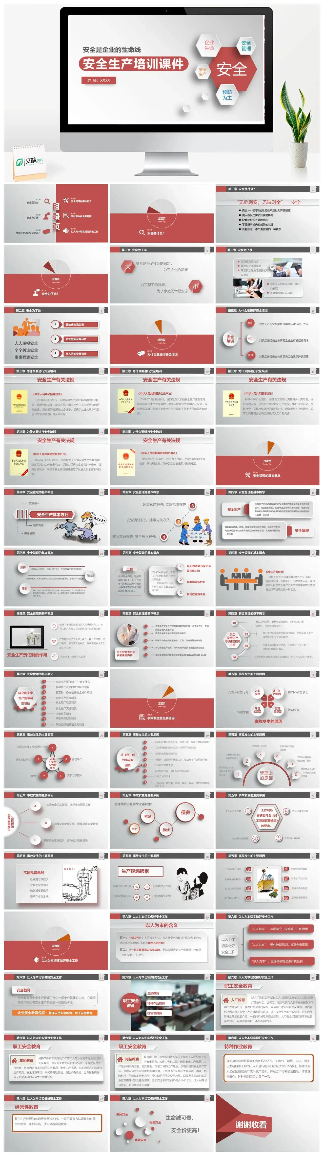 简约红色安全生产培训课件职工安全ppt模板