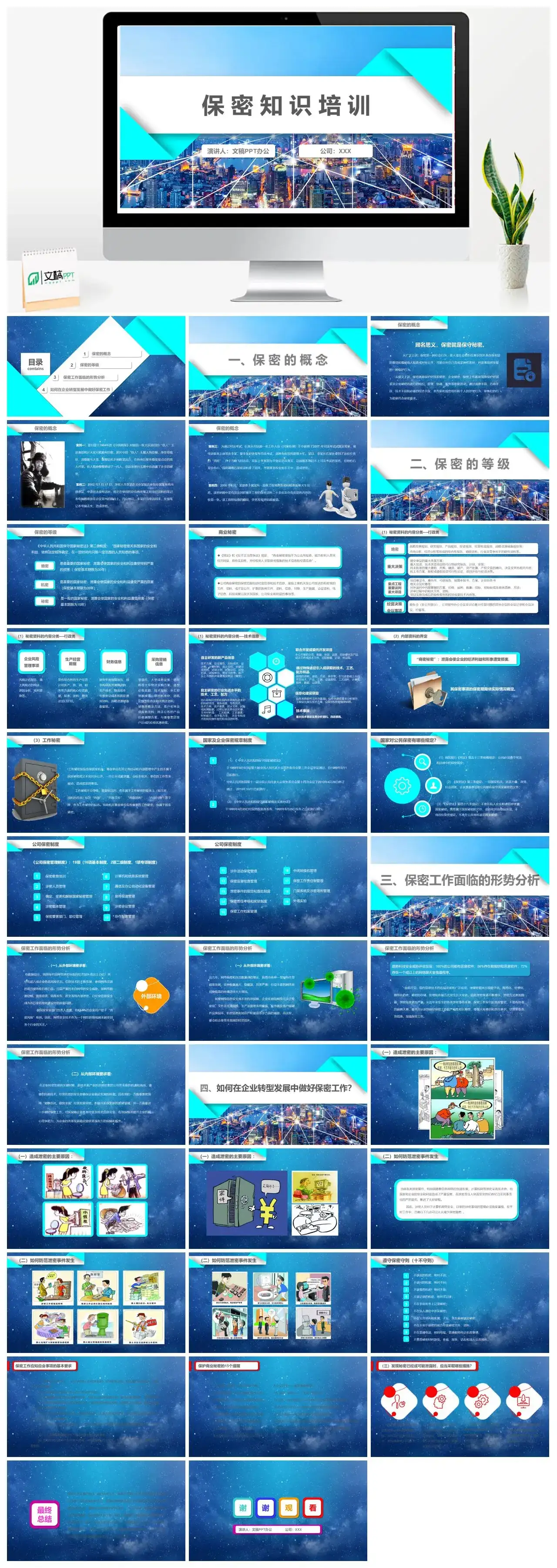 商务风保密知识培训保密工作面临的形势分析PPT模板