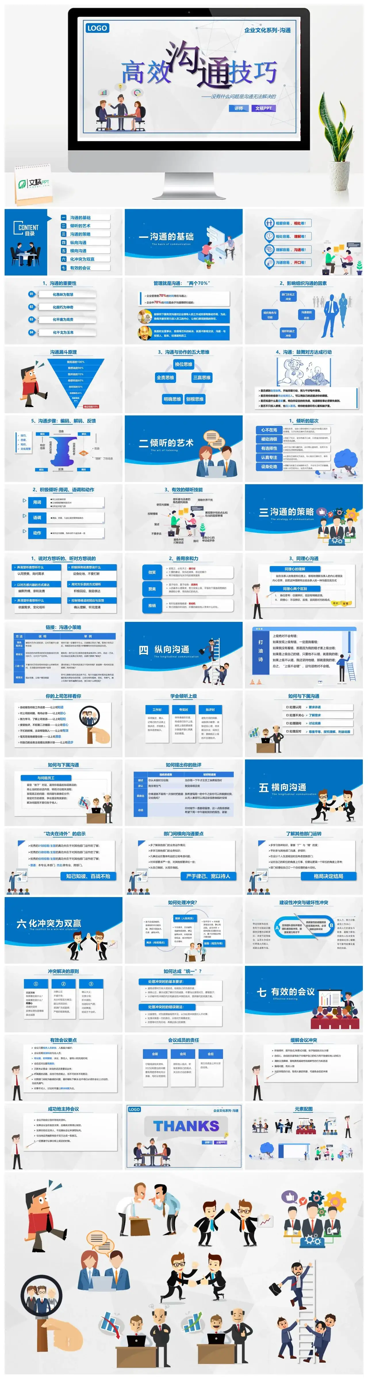卡通高效沟通技巧PPT模板
