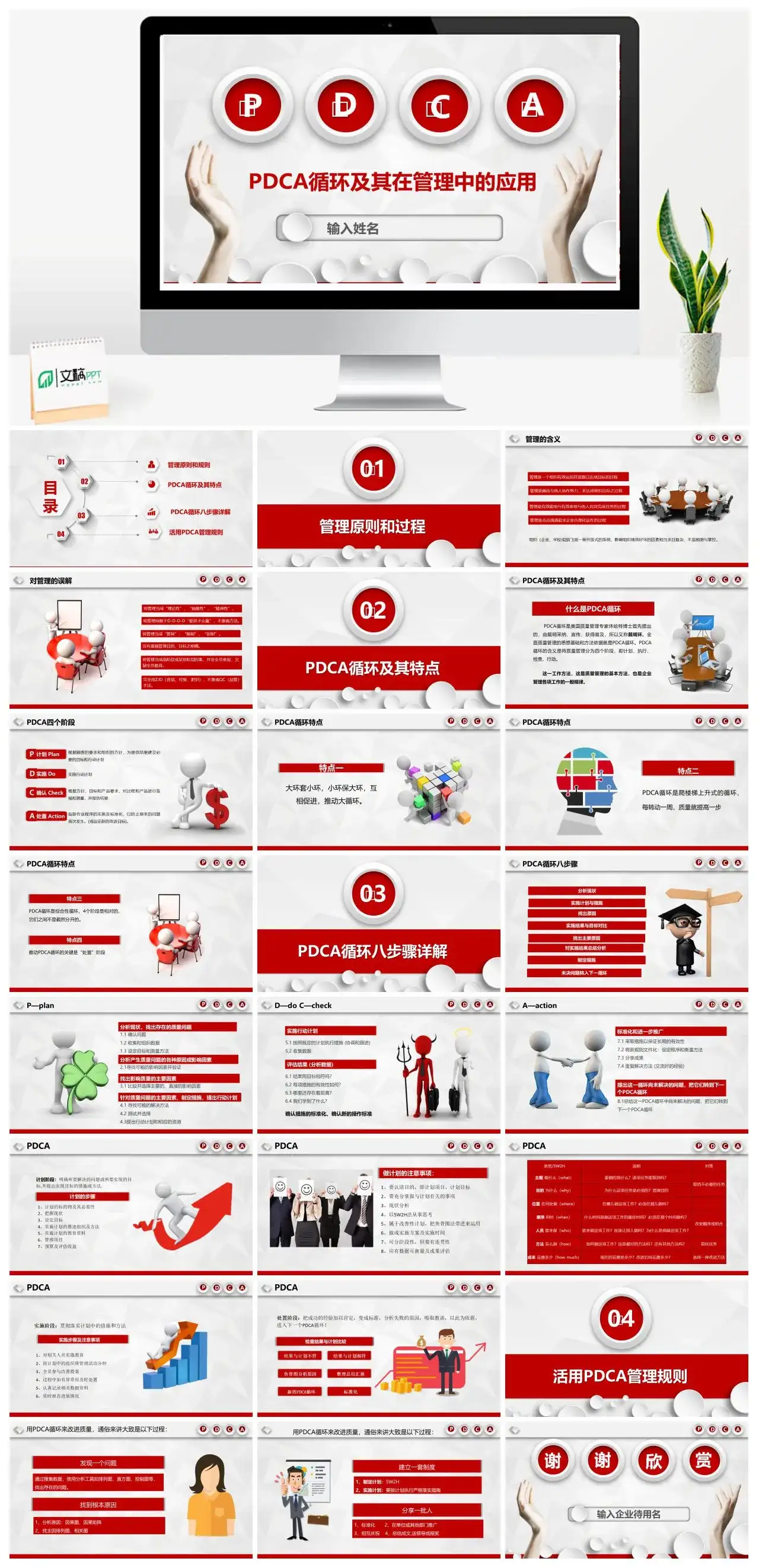 简约企业培训PDCA循环及其在管理中的应用PPT模板