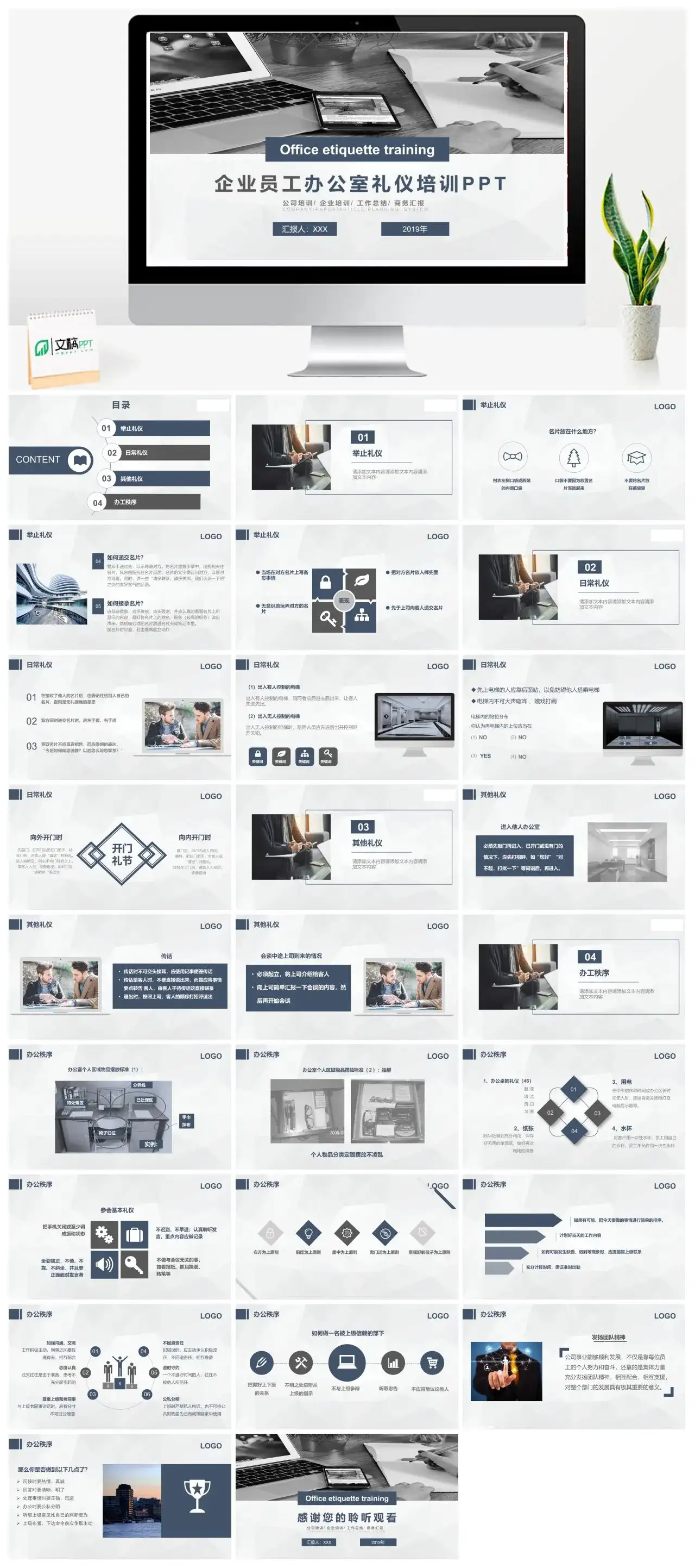 简约企业员工办公室礼仪培训公司培训工作总结商务汇报PPT模板