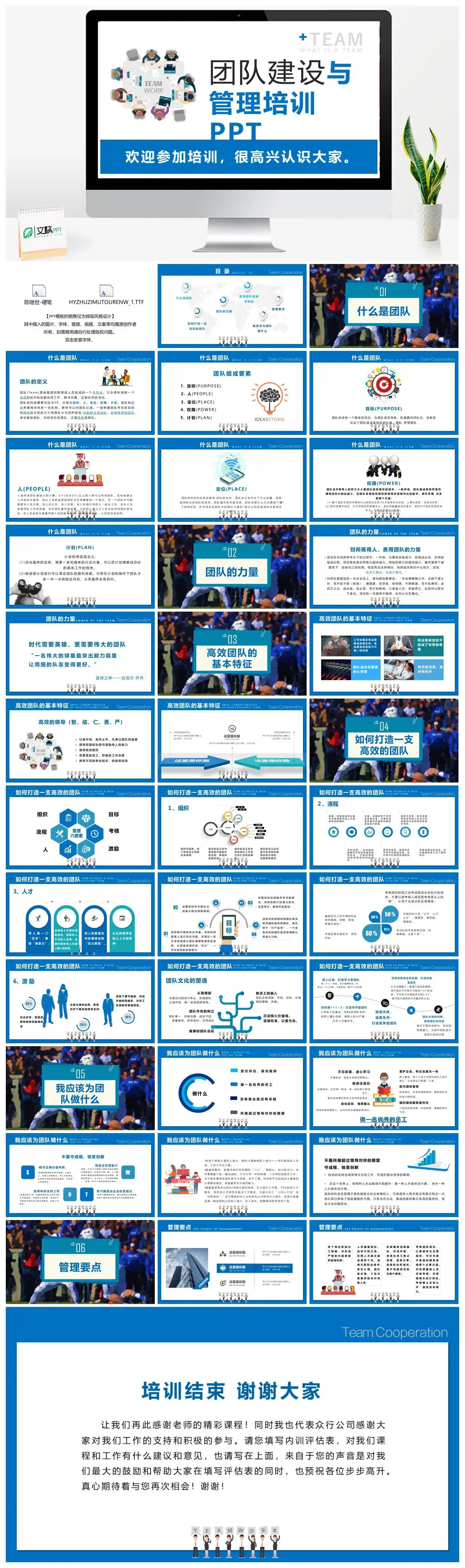蓝白色商务团队建设与管理培训PPT模板