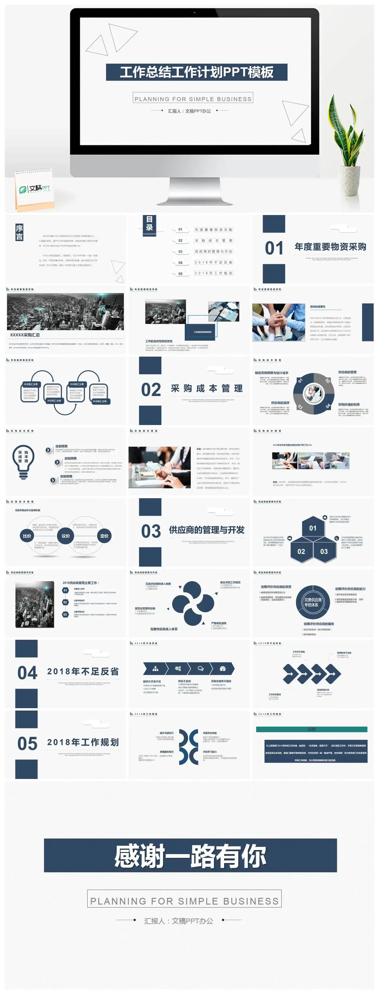简约实用工作总结工作计划工作规划采购成本管理物资采购PPT模板