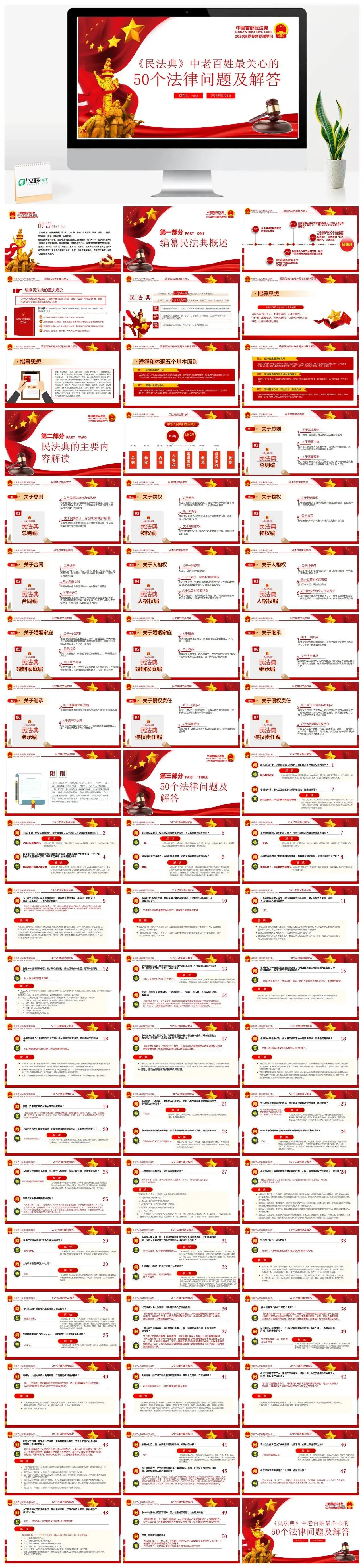 含讲稿民法典中老百姓最关心的50个法律问题及解答党课PPT
