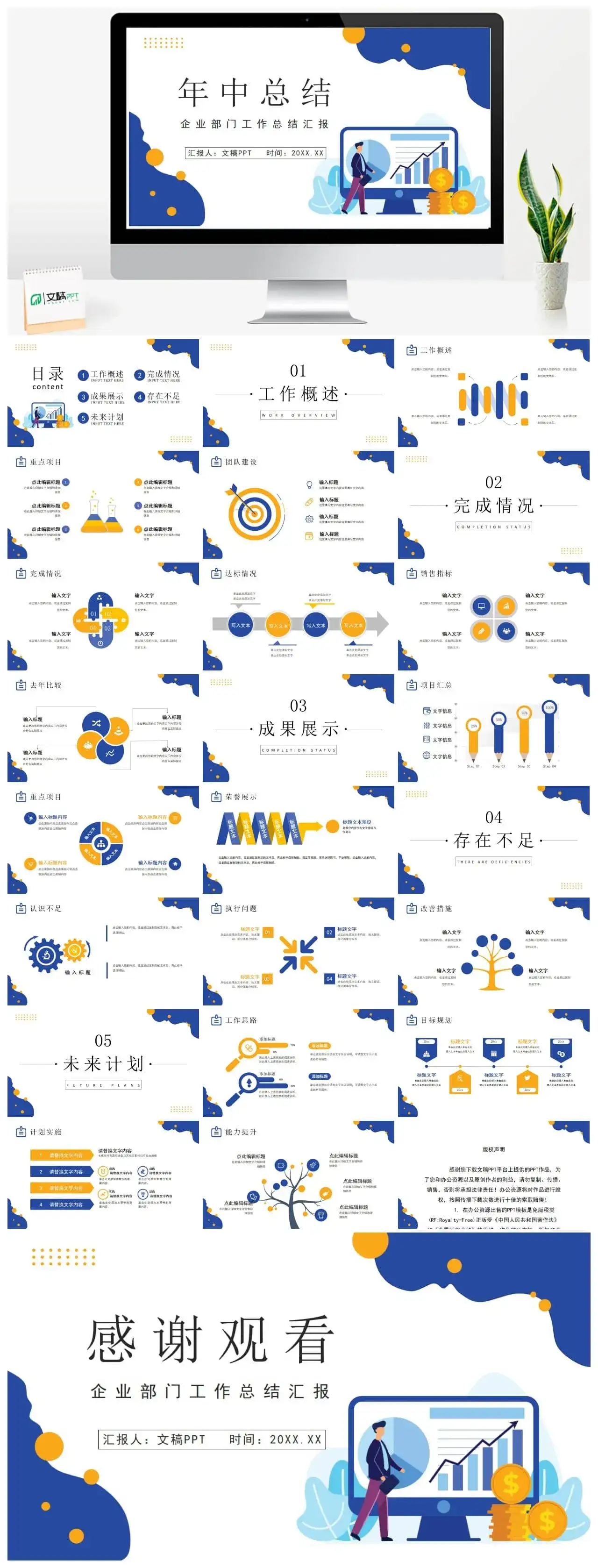 浅蓝色商务创意风公司年终工作总结报告PPT模板