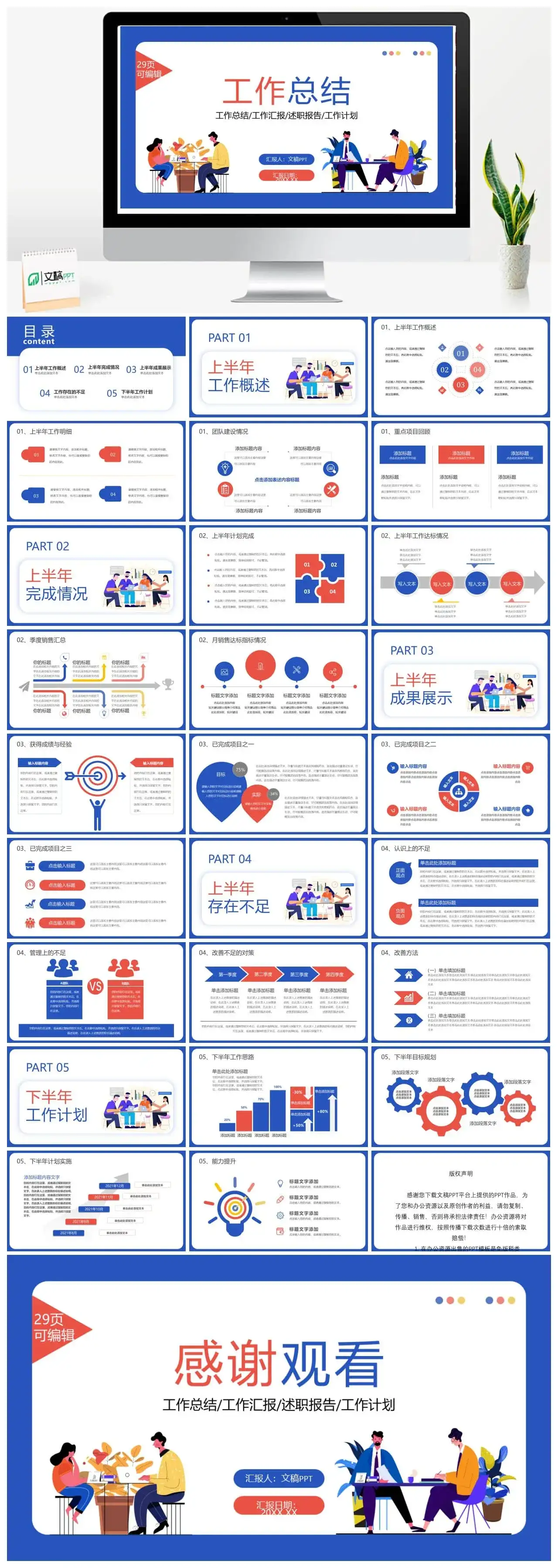 蓝色商务风公司销售部心得体会年终总结年中招商引资工作汇报要点PPT模板