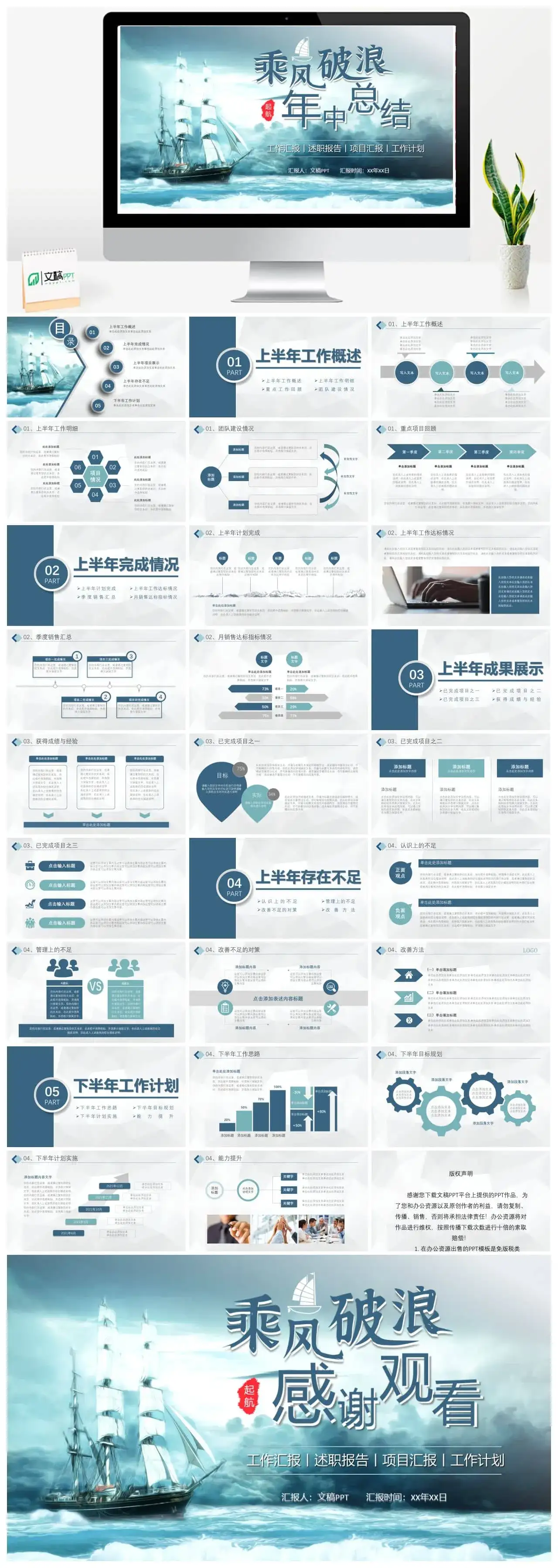 蓝色商务扁平化年度工作总结工作汇报PPT模板 蓝色商务扁平化年度工作总结工作汇报PPT模板