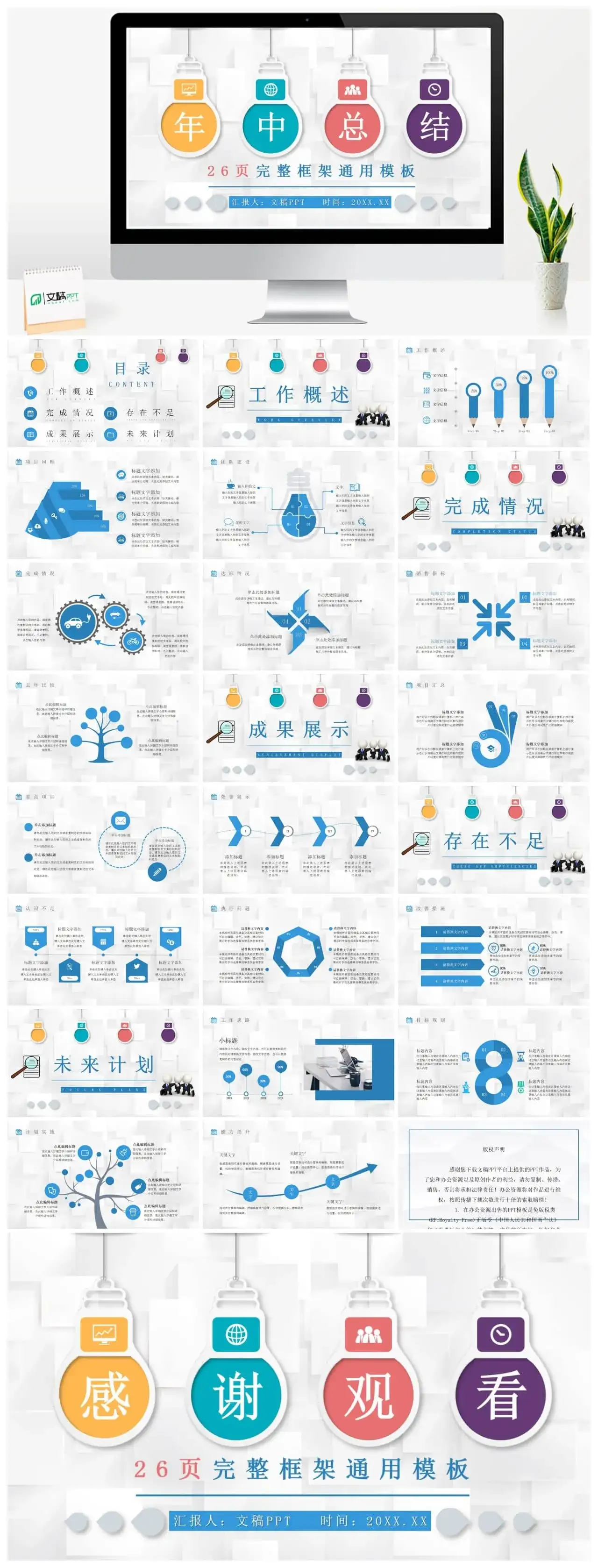 商务公司半年度工作情况汇报年中总结员工销售业绩数据分析PPT模板