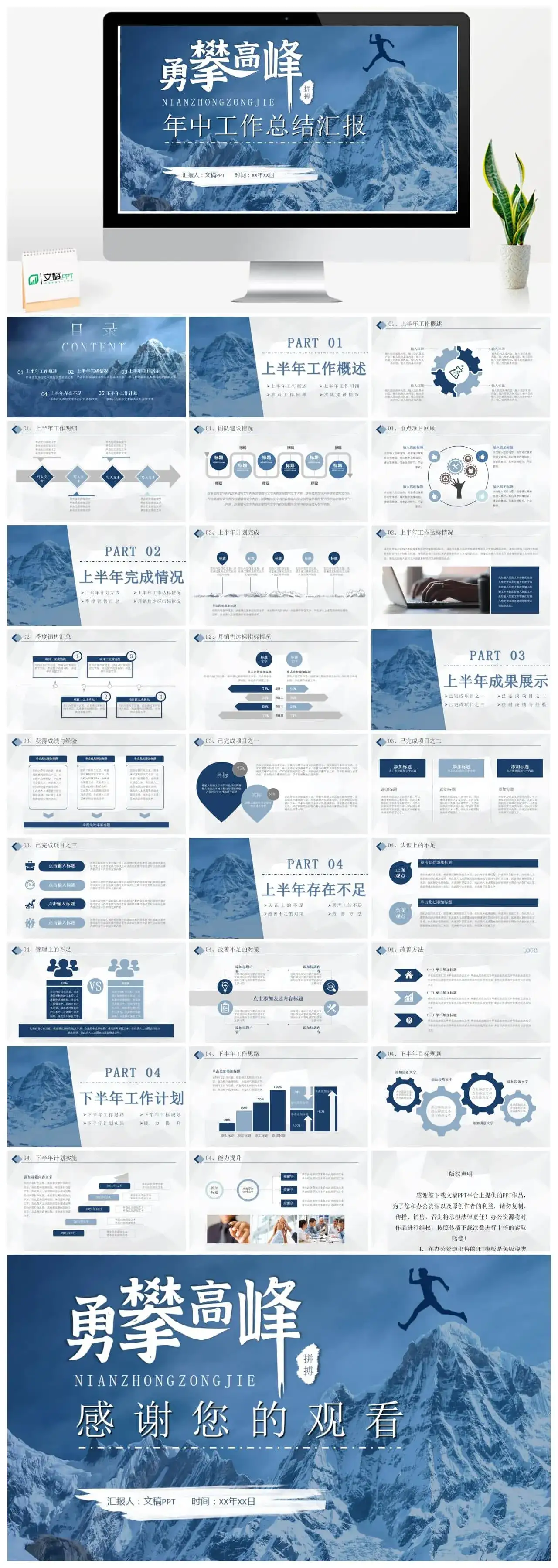 企业公司年中总结年终总结工作汇报述职报告部门员工演讲项目总结PPT模板