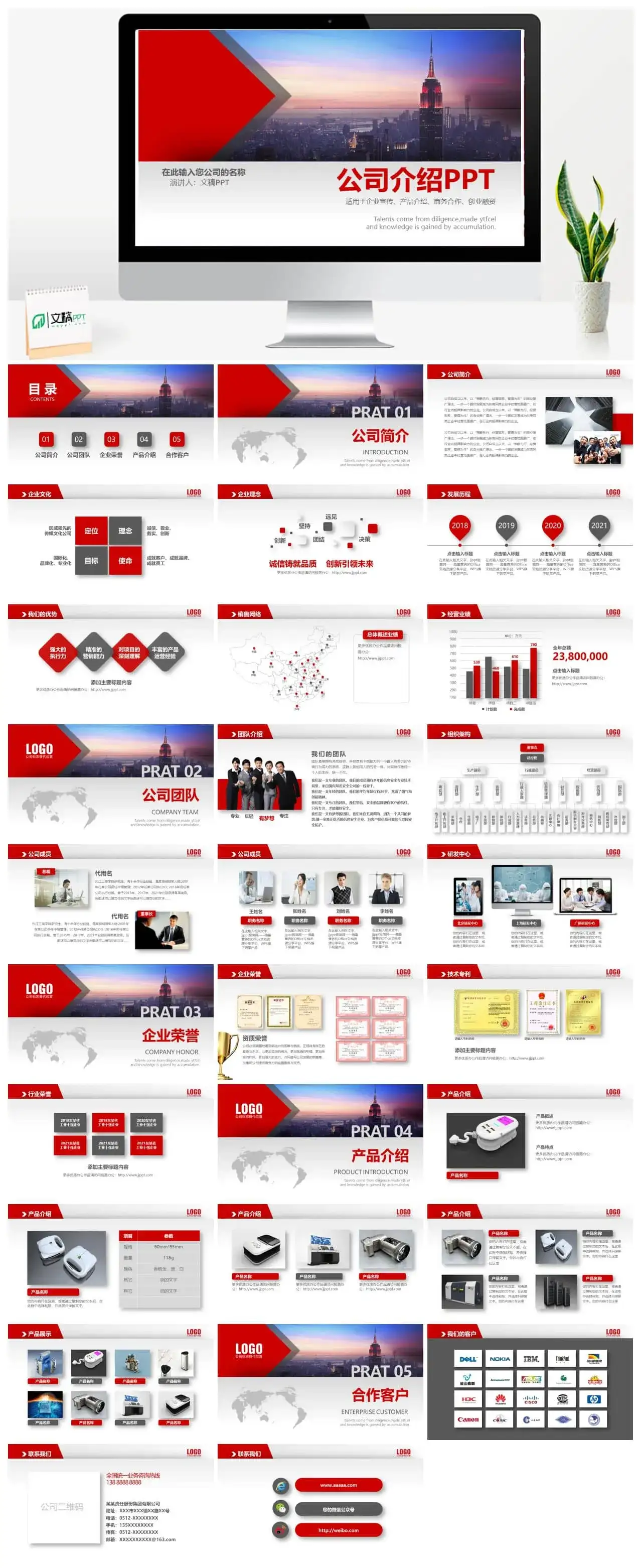 红色欧美风公司介绍企业宣传PPT模板