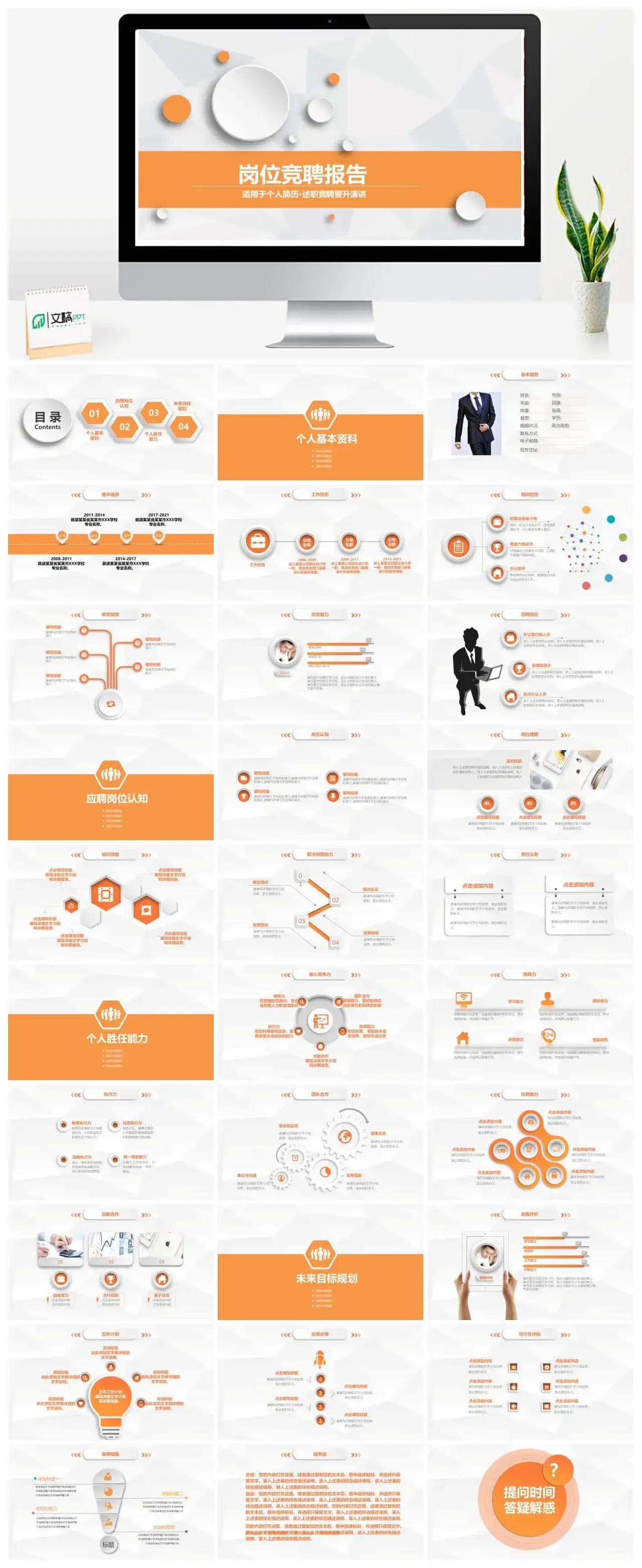 框架完整岗位竞聘求职报告个人简历述职报告PPT模板