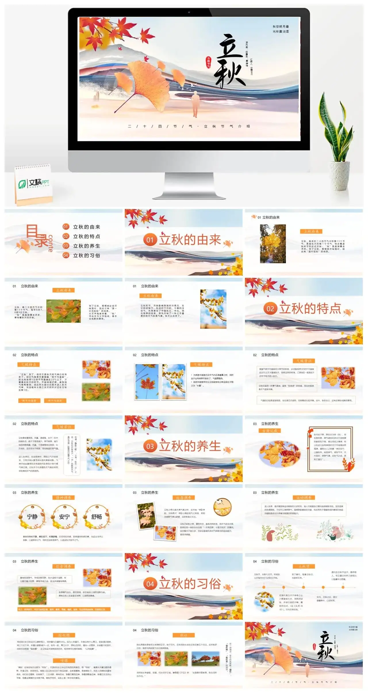 简约风二十四节气立秋介绍通用PPT模板