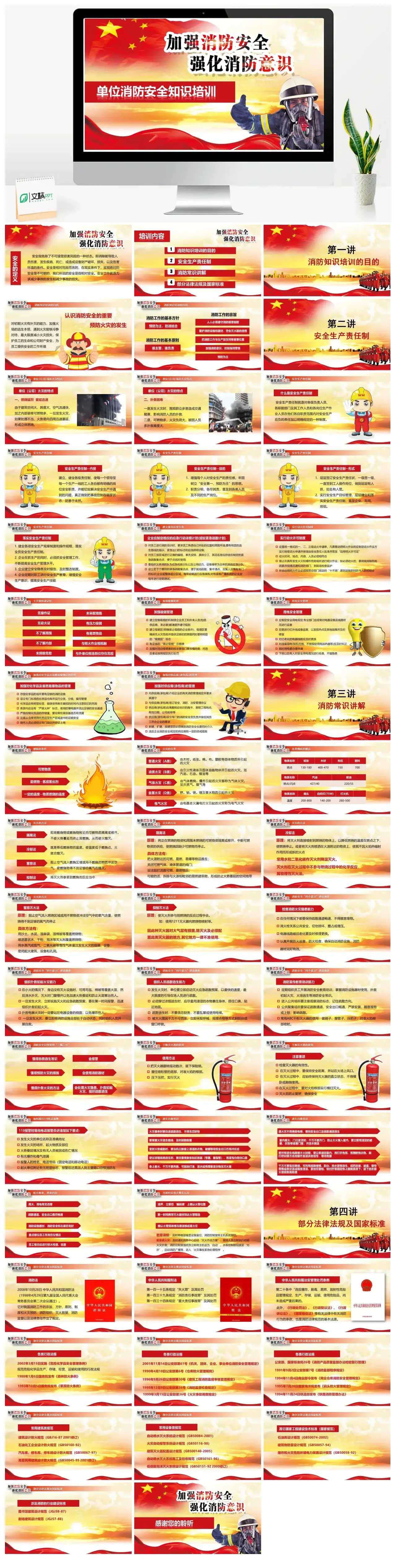 红色大气党政风单位消防安全知识培训PPT模板