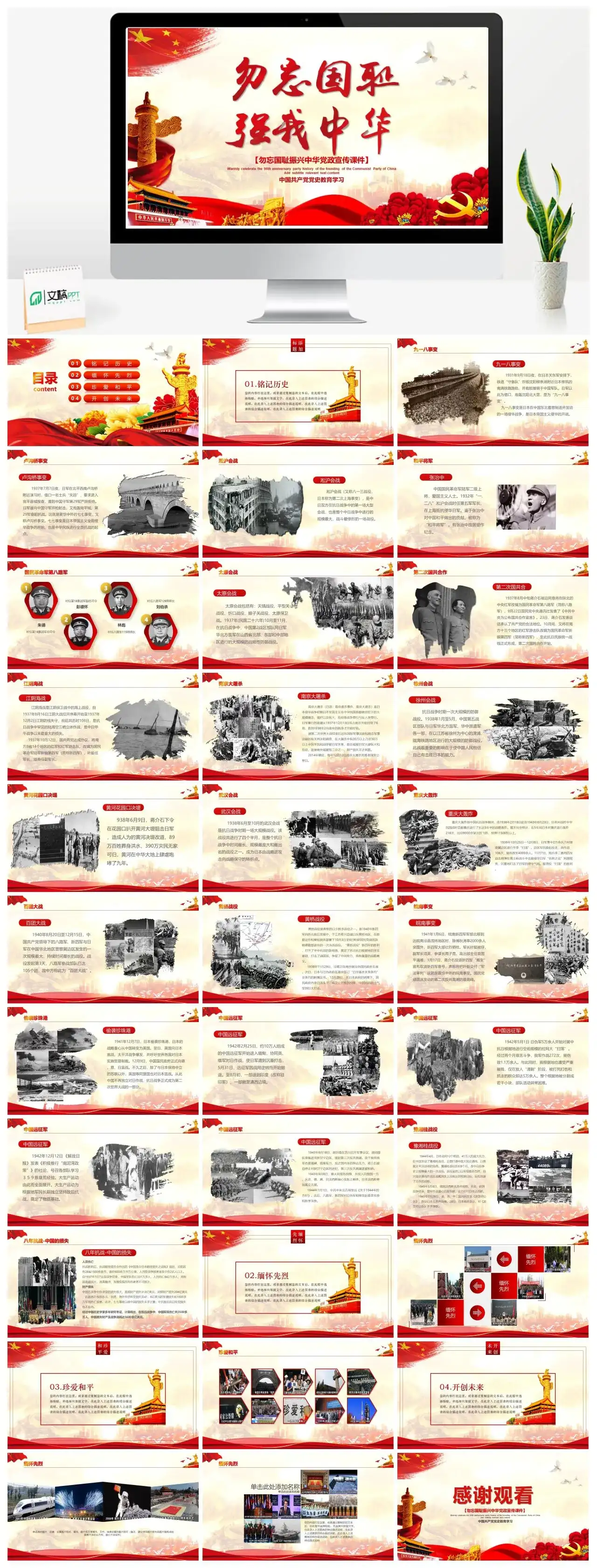 勿忘国耻振兴中华党政宣传课件党课党史PPT