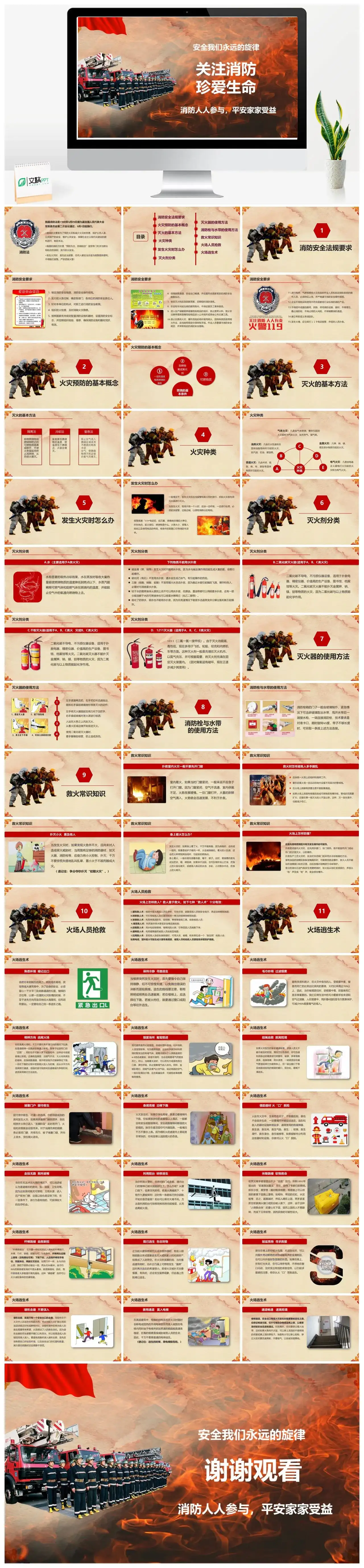 党政风消防教育校园安全消防知识培训防火培训PPT模板