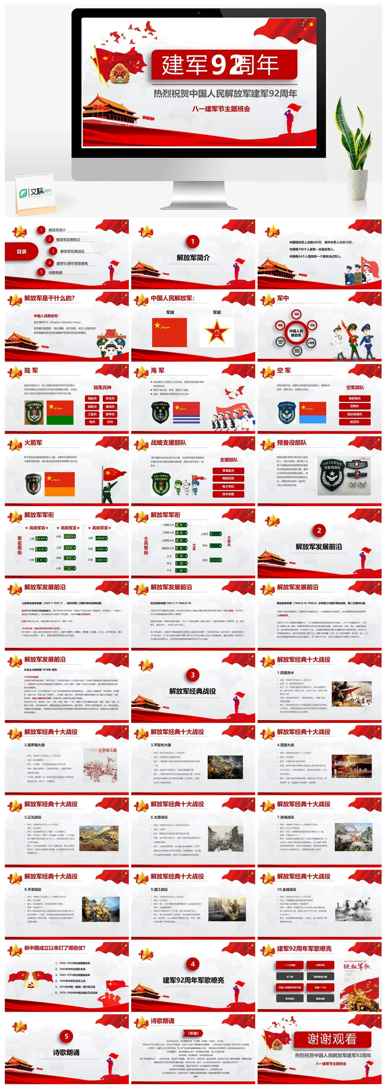 党政风热烈祝贺中国人民解放军建军92周年主题班会八一建军党课PPT模板