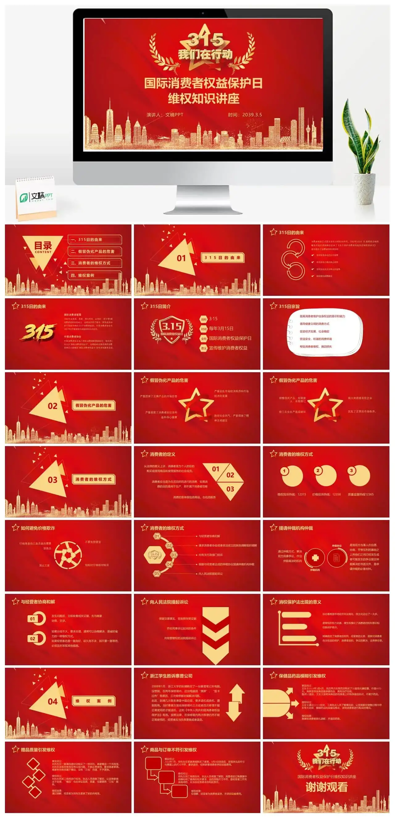 党红色党政风国际消费者权益保护日PPT模板