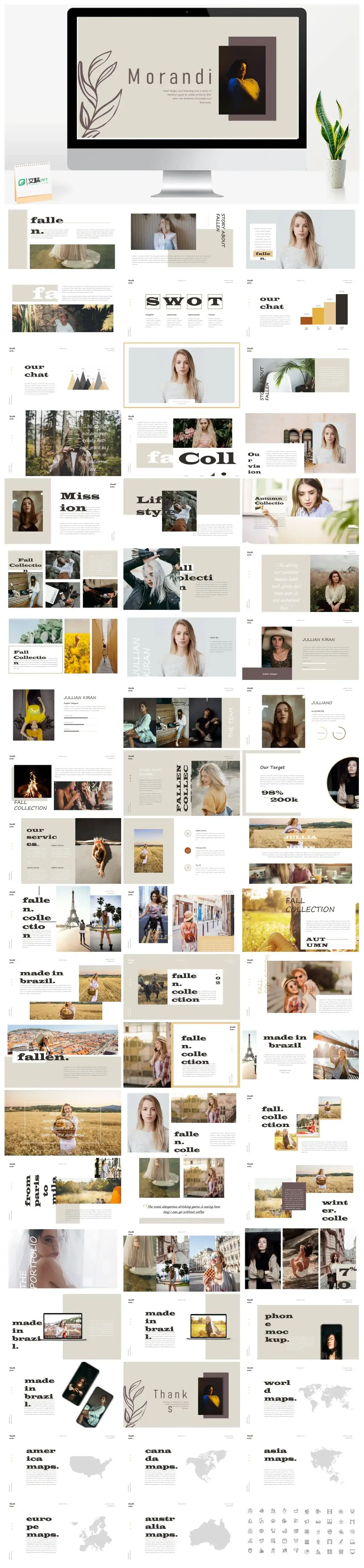 莫兰迪风尚PPT幻灯片下载