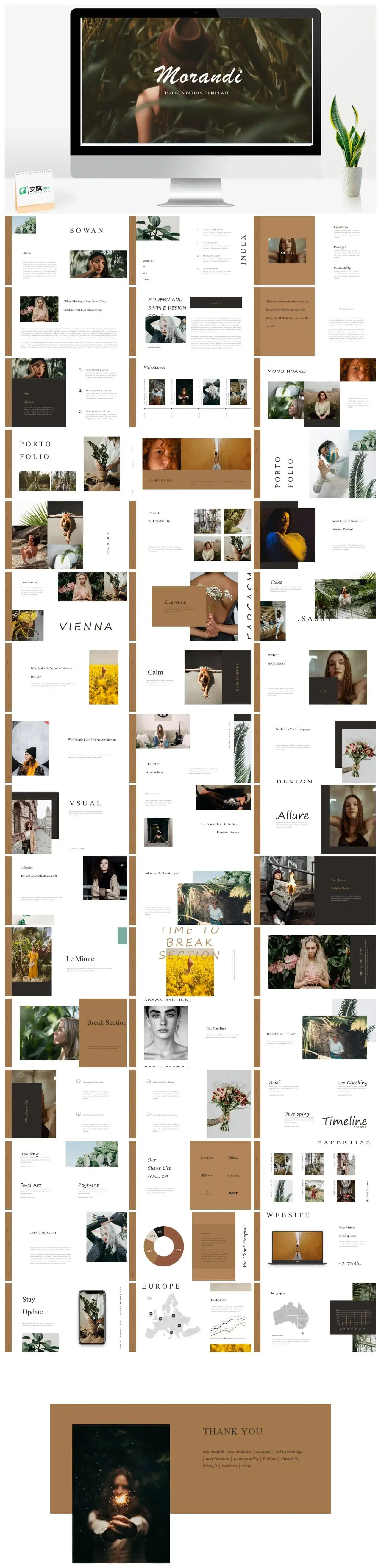 国外莫兰迪风尚PPT模板素材