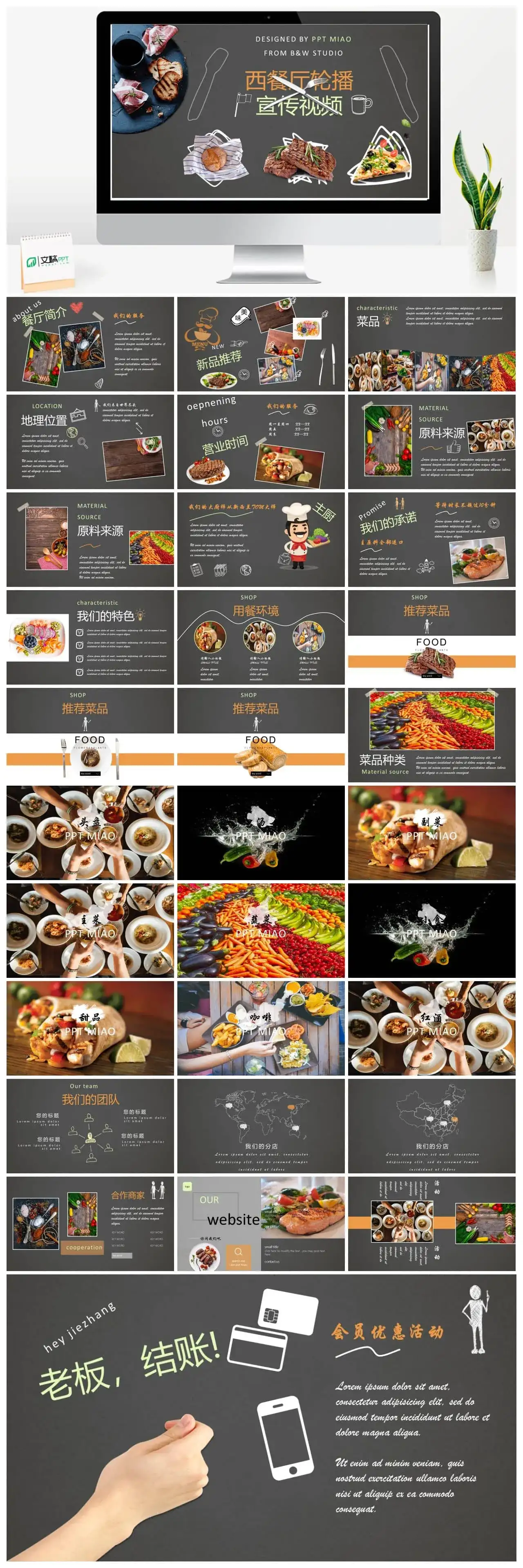 菜谱美食西餐厅宣传PPT模板