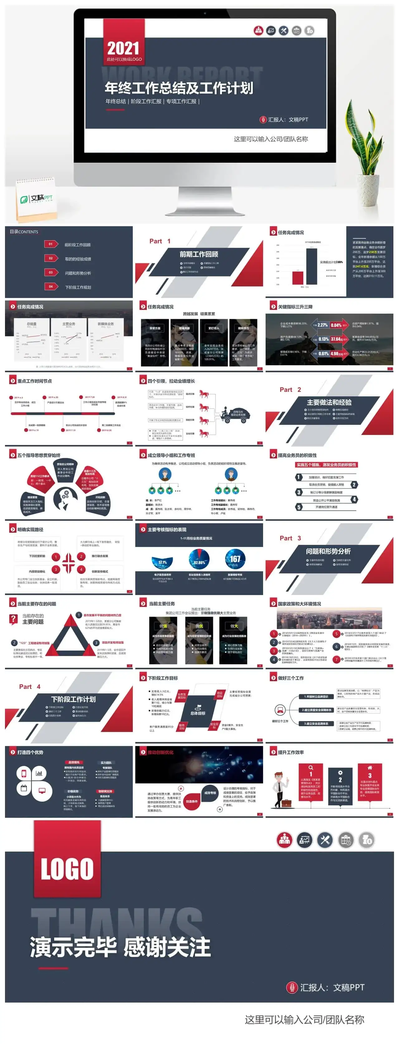 大气实用年终工作总结PPT模板