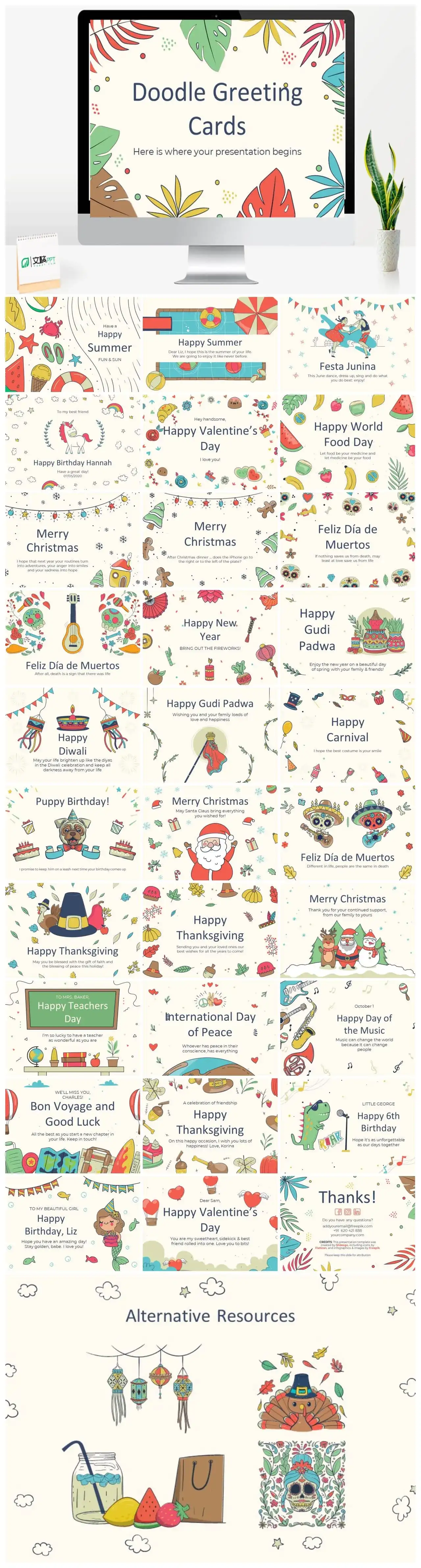 Doodle Greeting CardsPPT模板