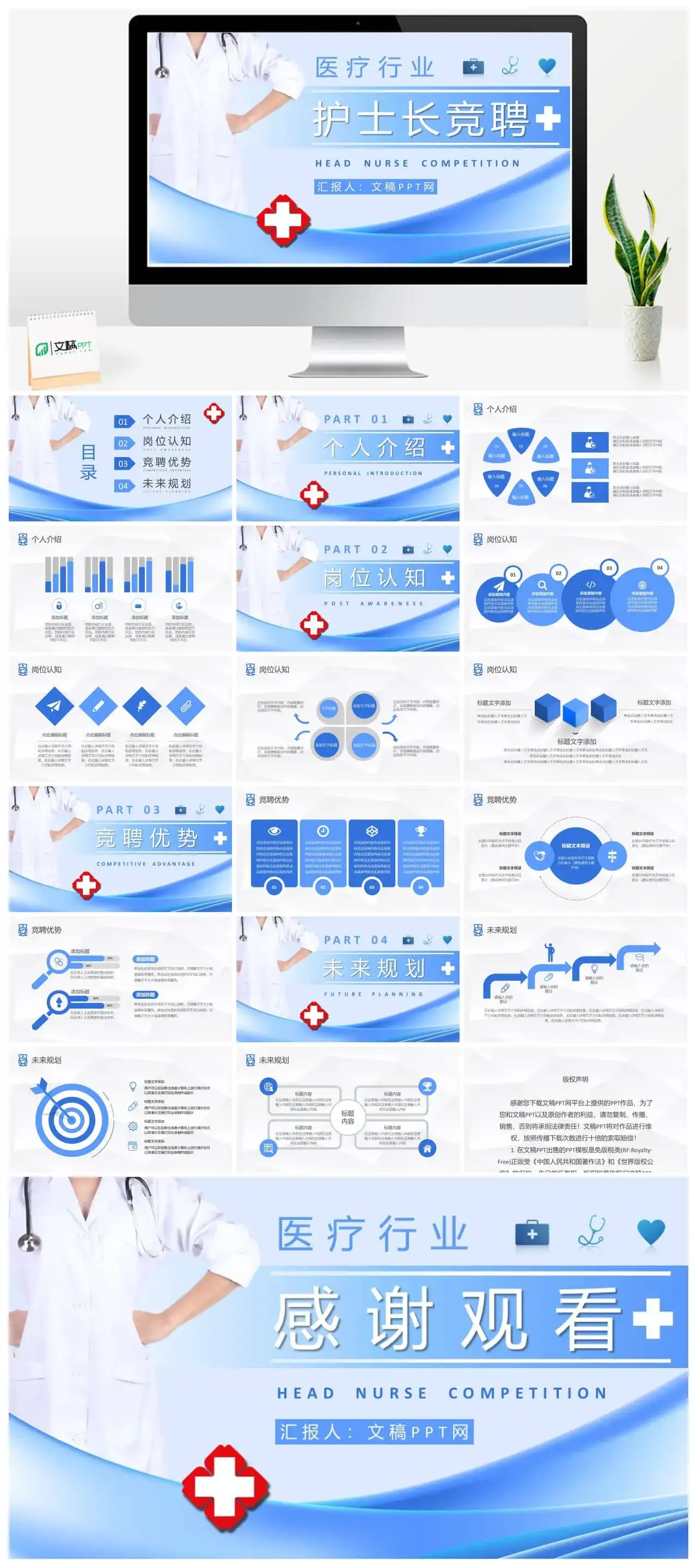医院护士长岗位竞聘工作汇报医学护理经验总结分享PPT模板