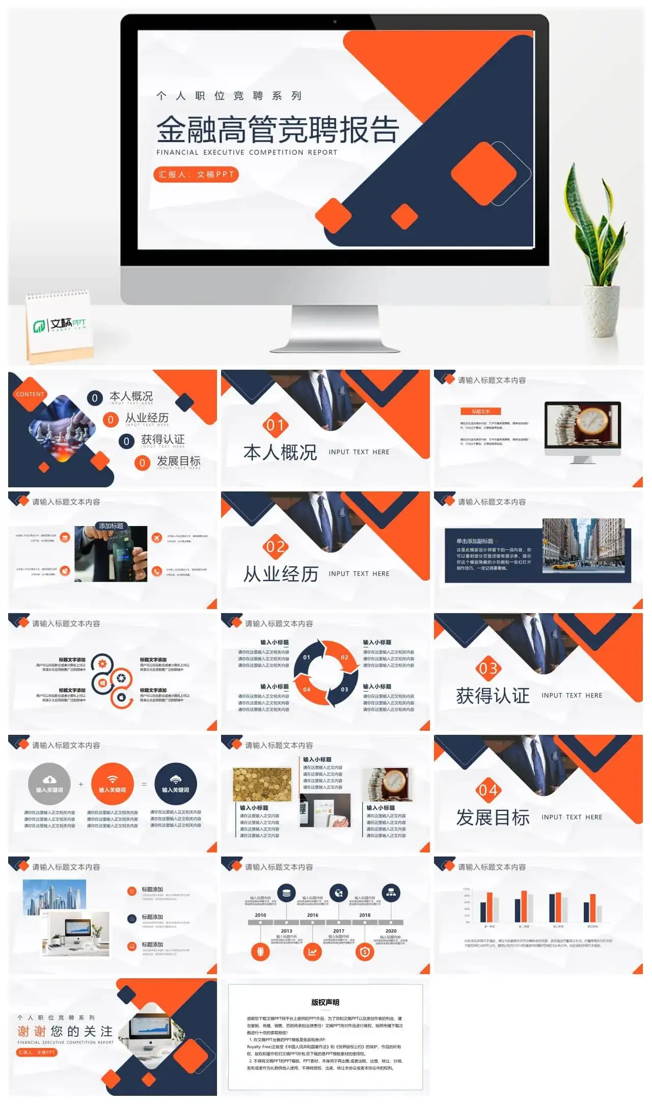 彩色微粒体风格金融高管竞聘报告PPT模板