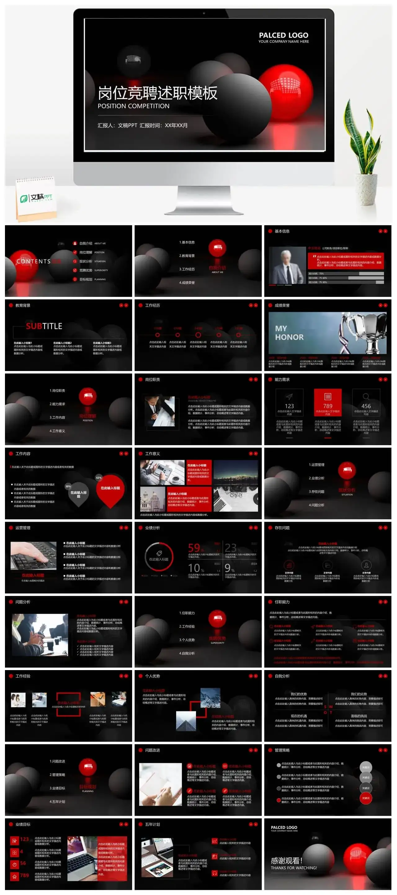 时尚高端商务岗位求职竞聘述职报告PPT模板