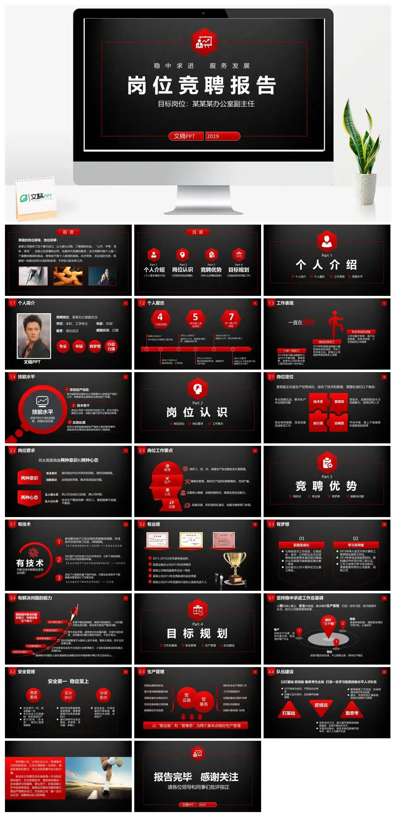 黑红稳重大气简约求职尽力岗位竞聘报告PPT模板