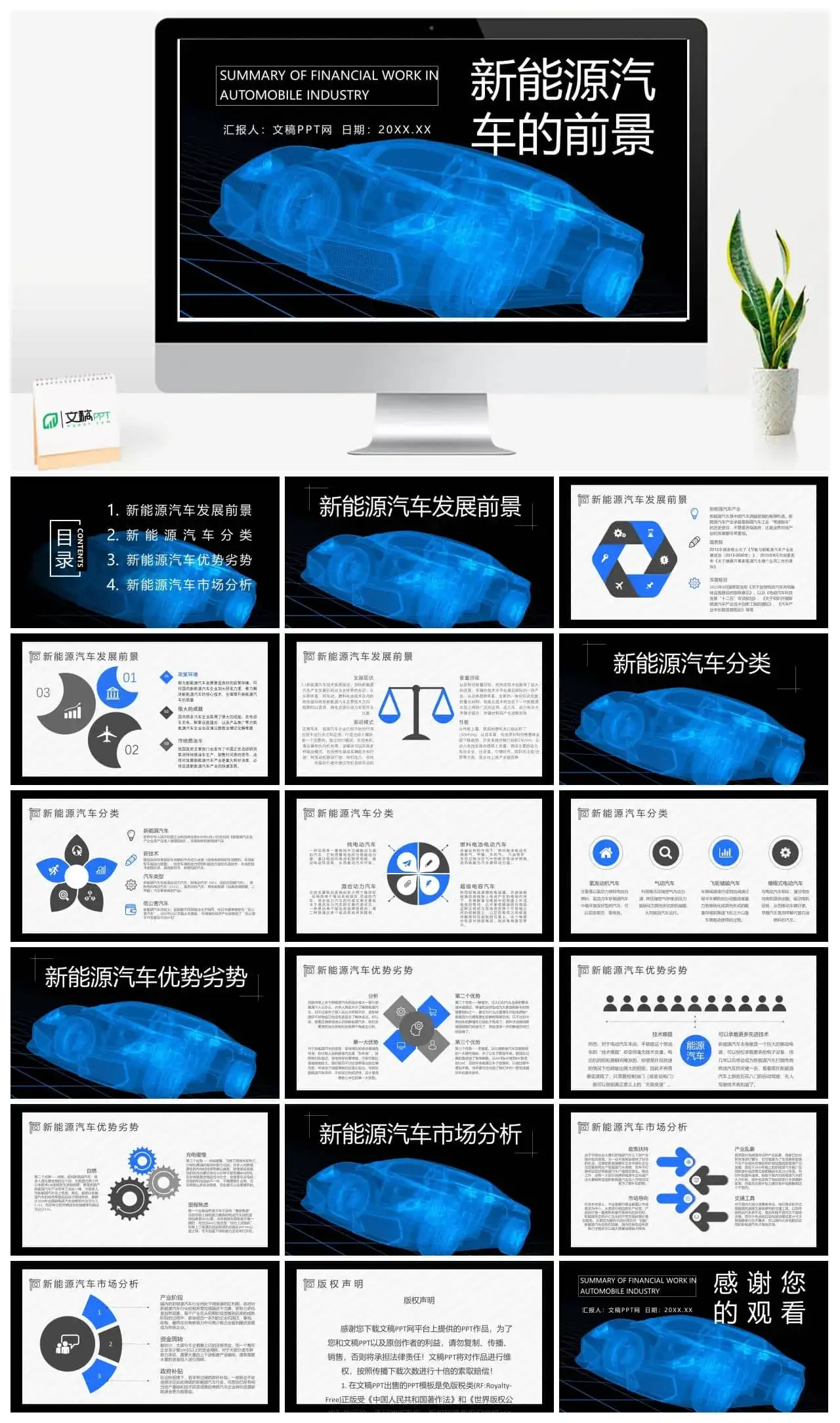 新能源汽车的市场分析发展前景及趋势优势劣势缺点发展现状PPT模板
