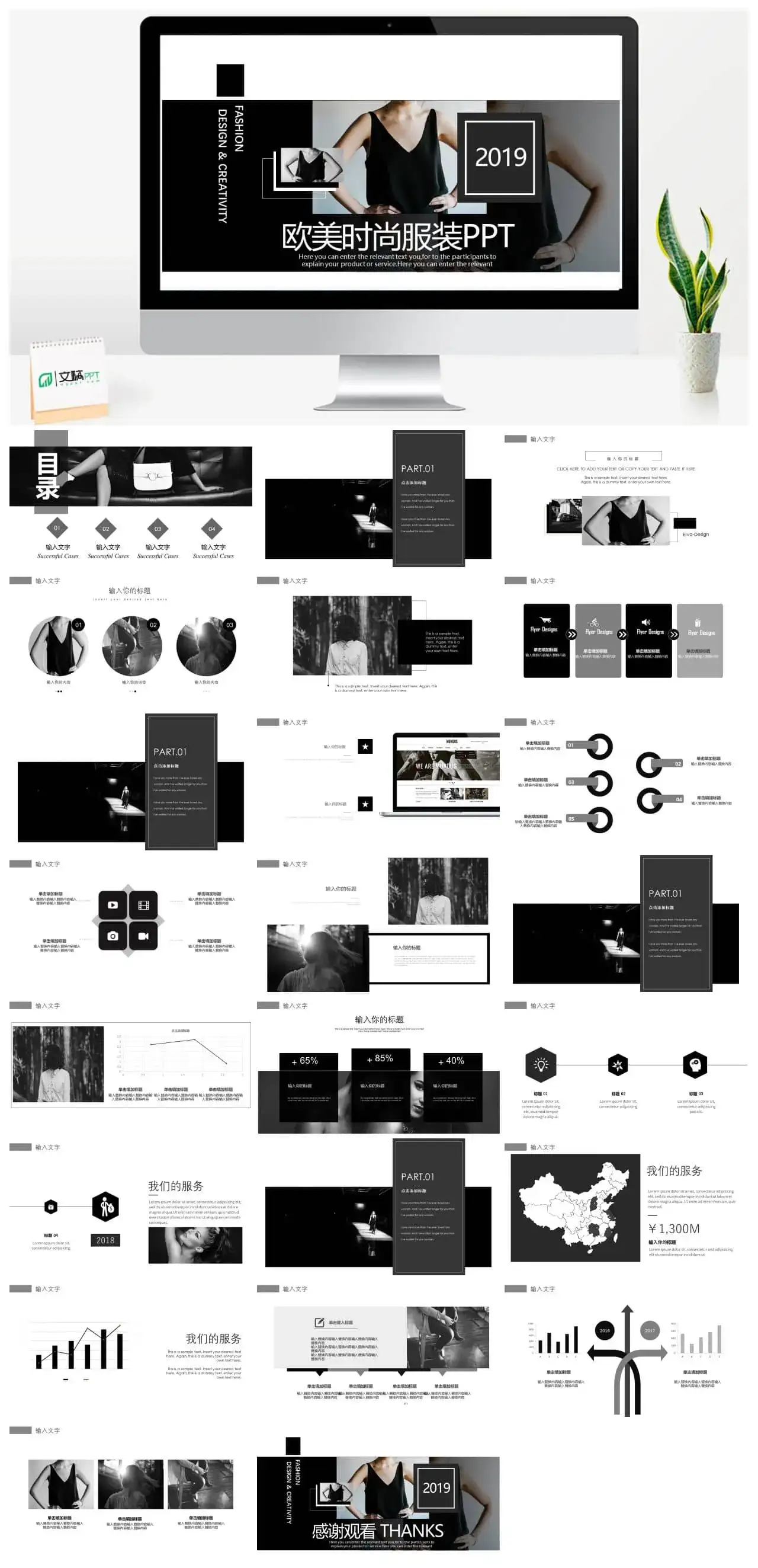 黑白大气高端时尚服装行业工作总结汇报PPT模板