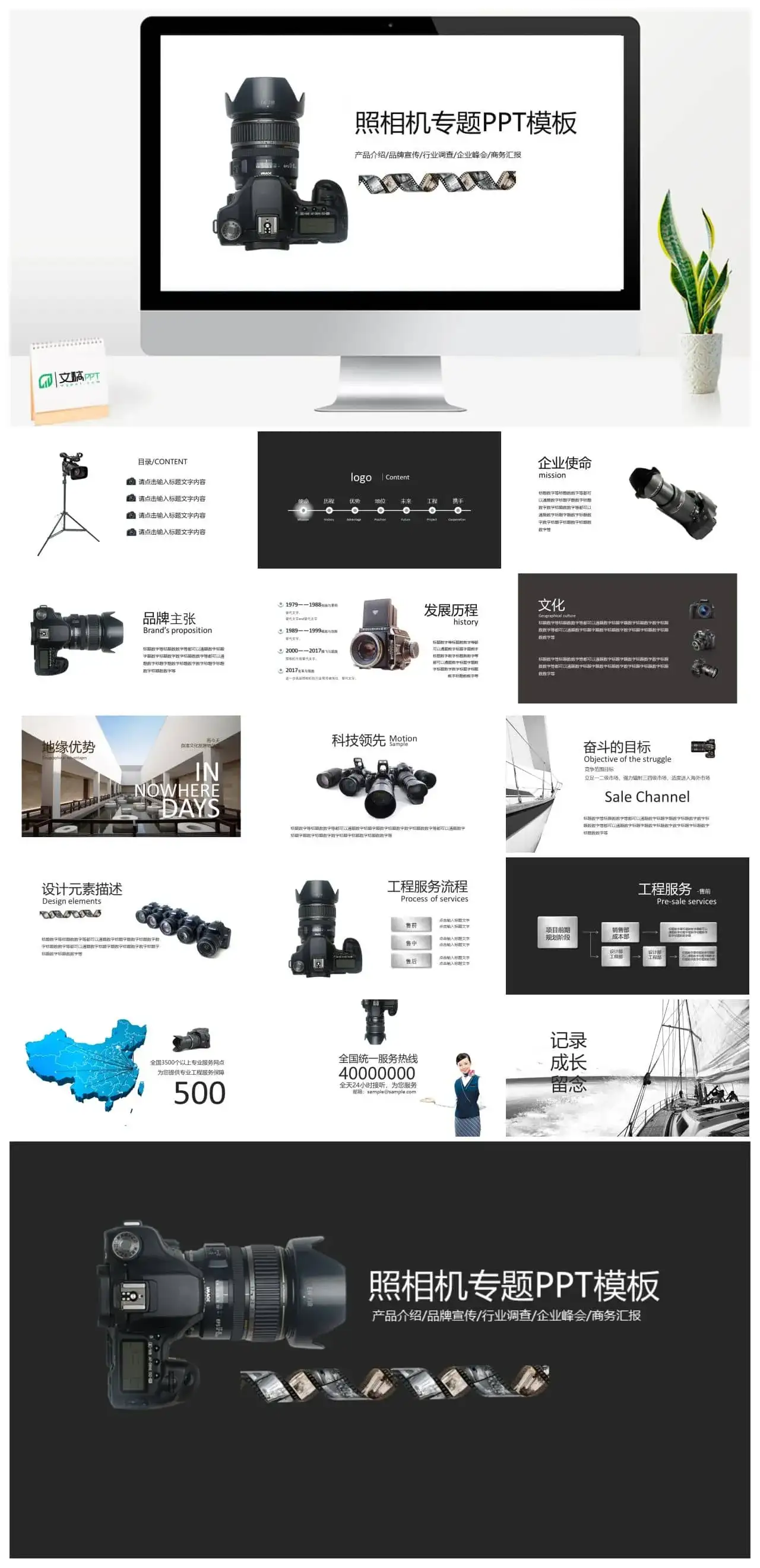 简约商务照相机市场分析行业调查汇报PPT模板