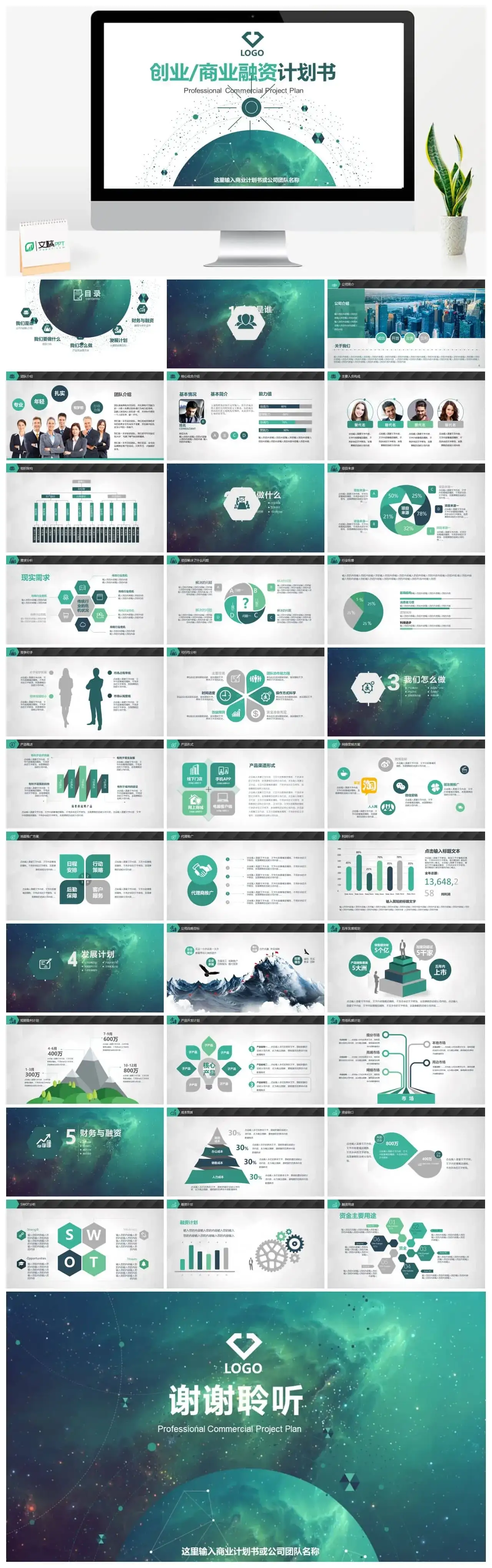 绿色科技动态商业融资计划书PPT模板
