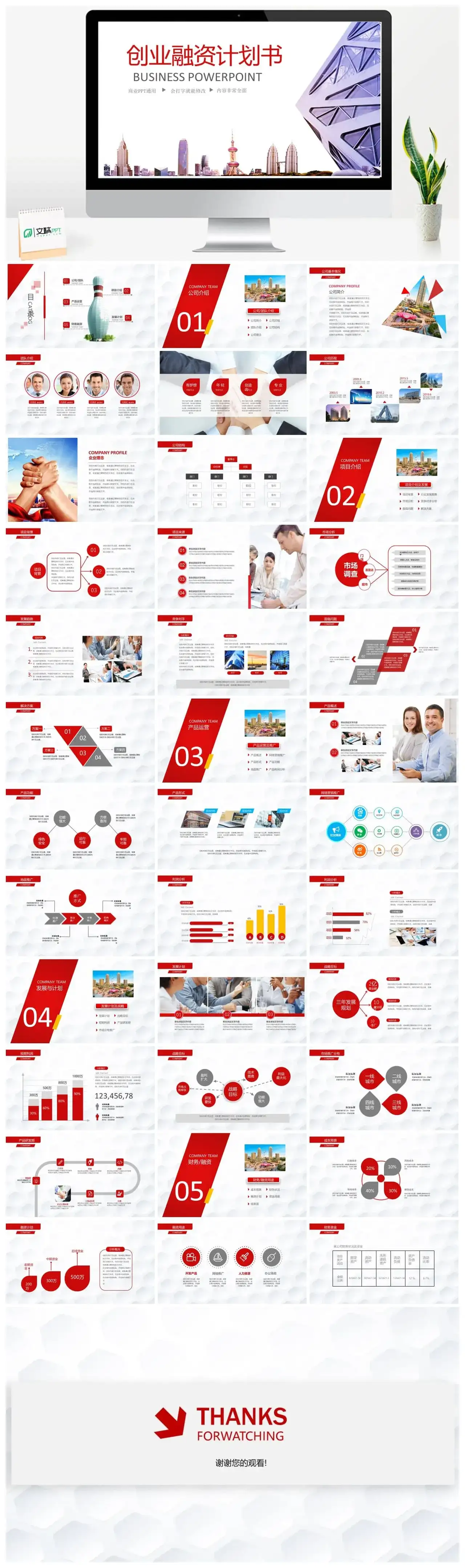 红紫商务动感创业融资计划书PPT模板