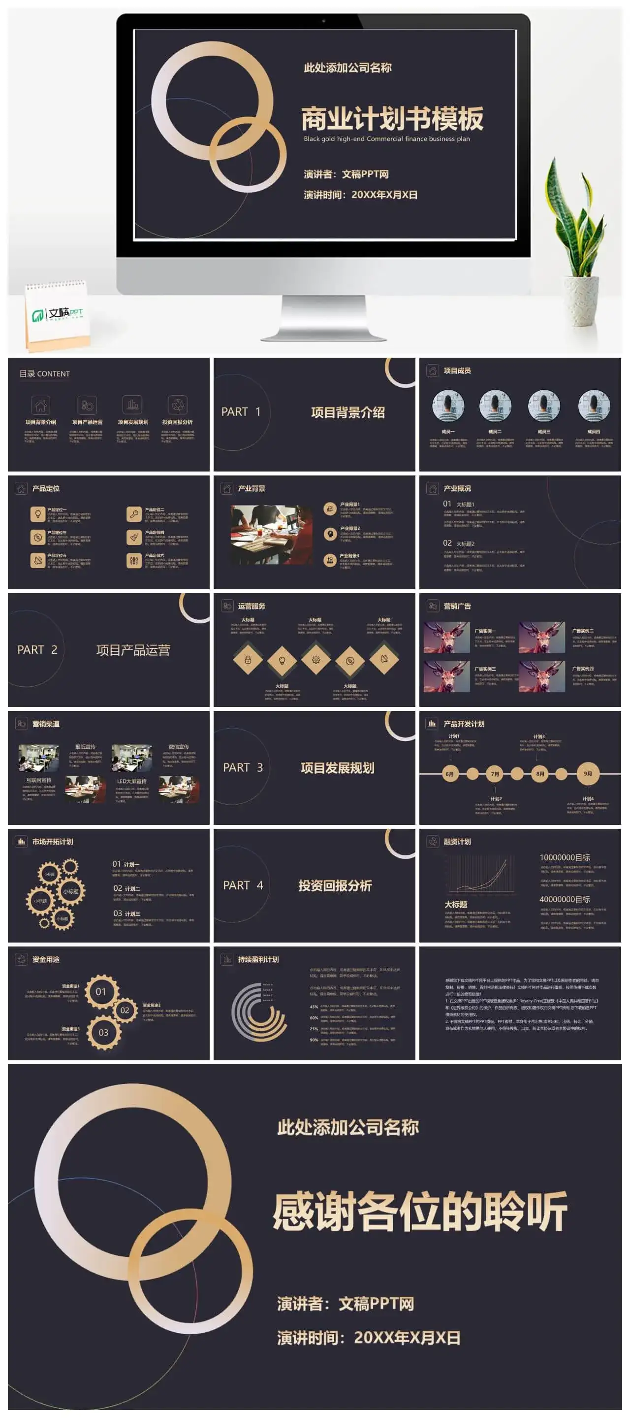 黑色商务风格中小企业商业计划书PPT模板