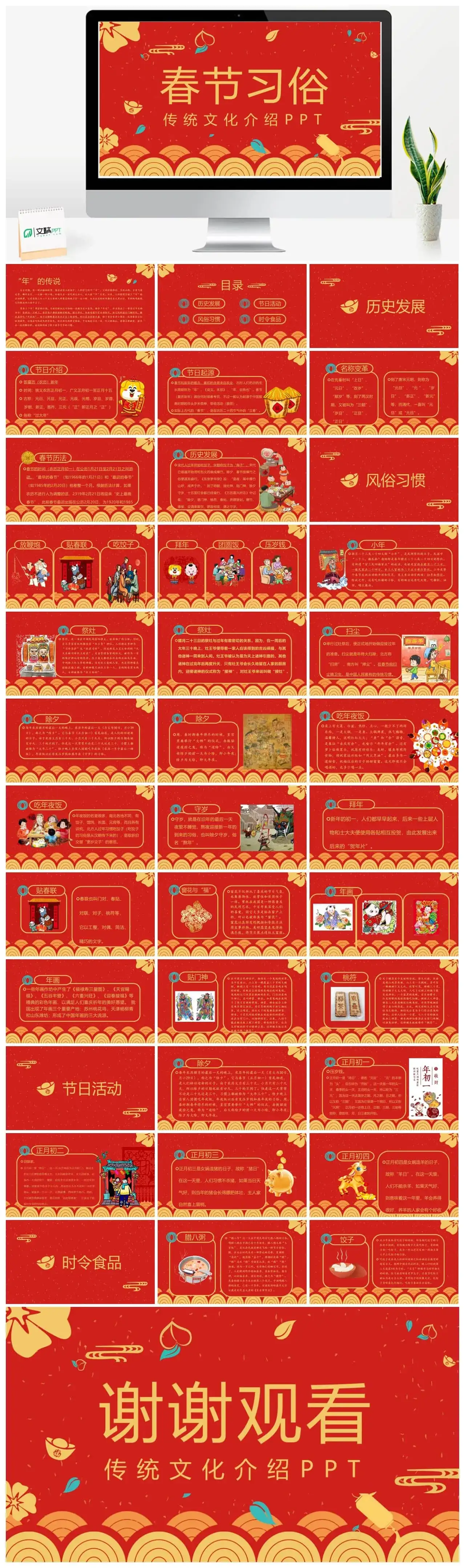 春节习俗传统文化介绍PPT模板