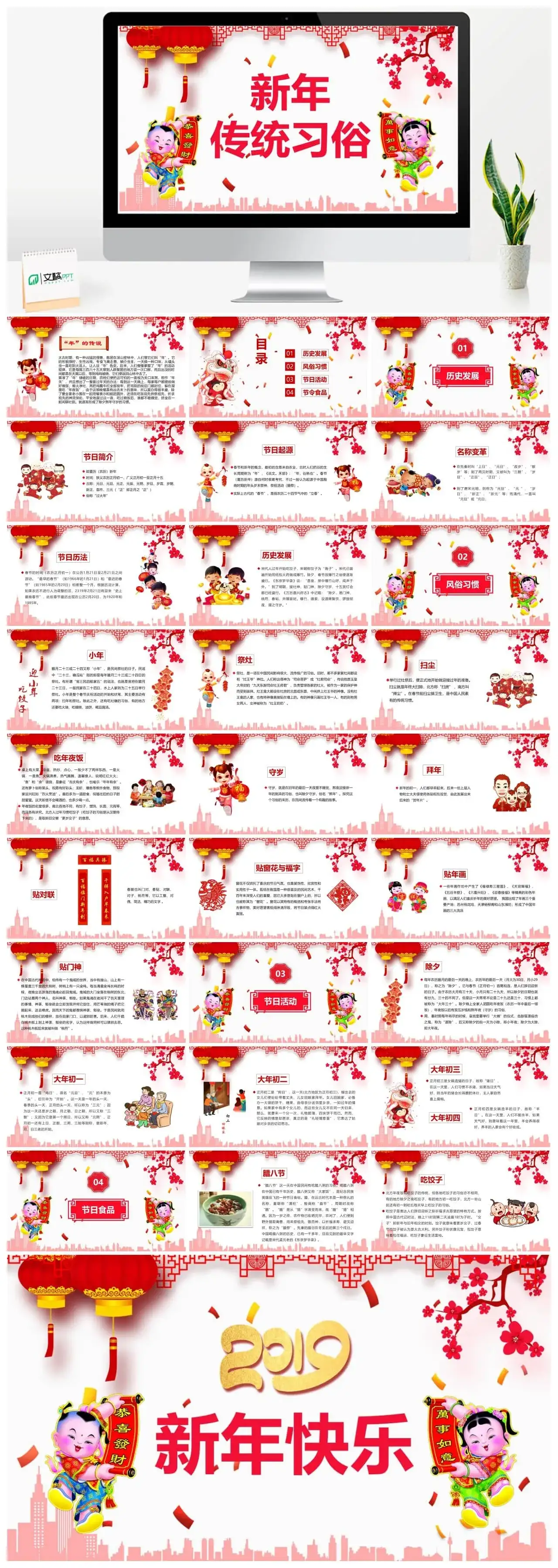 春节新年传统习俗PPT模板