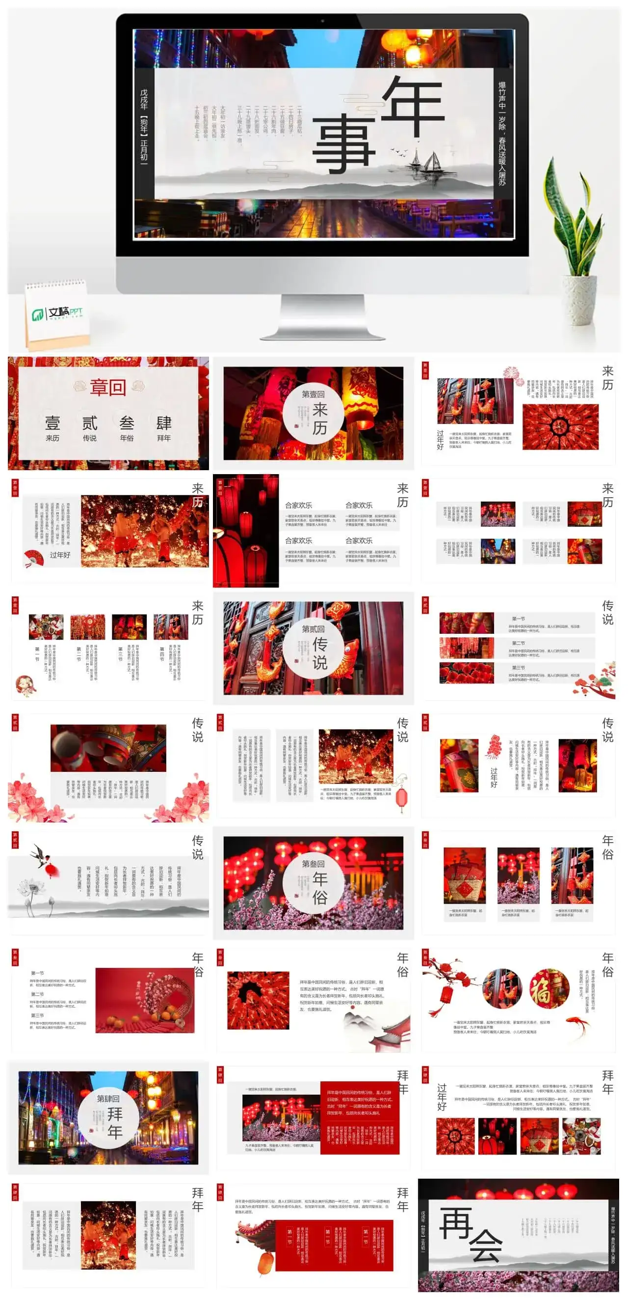 春节来历习俗拜年介绍PPT模板