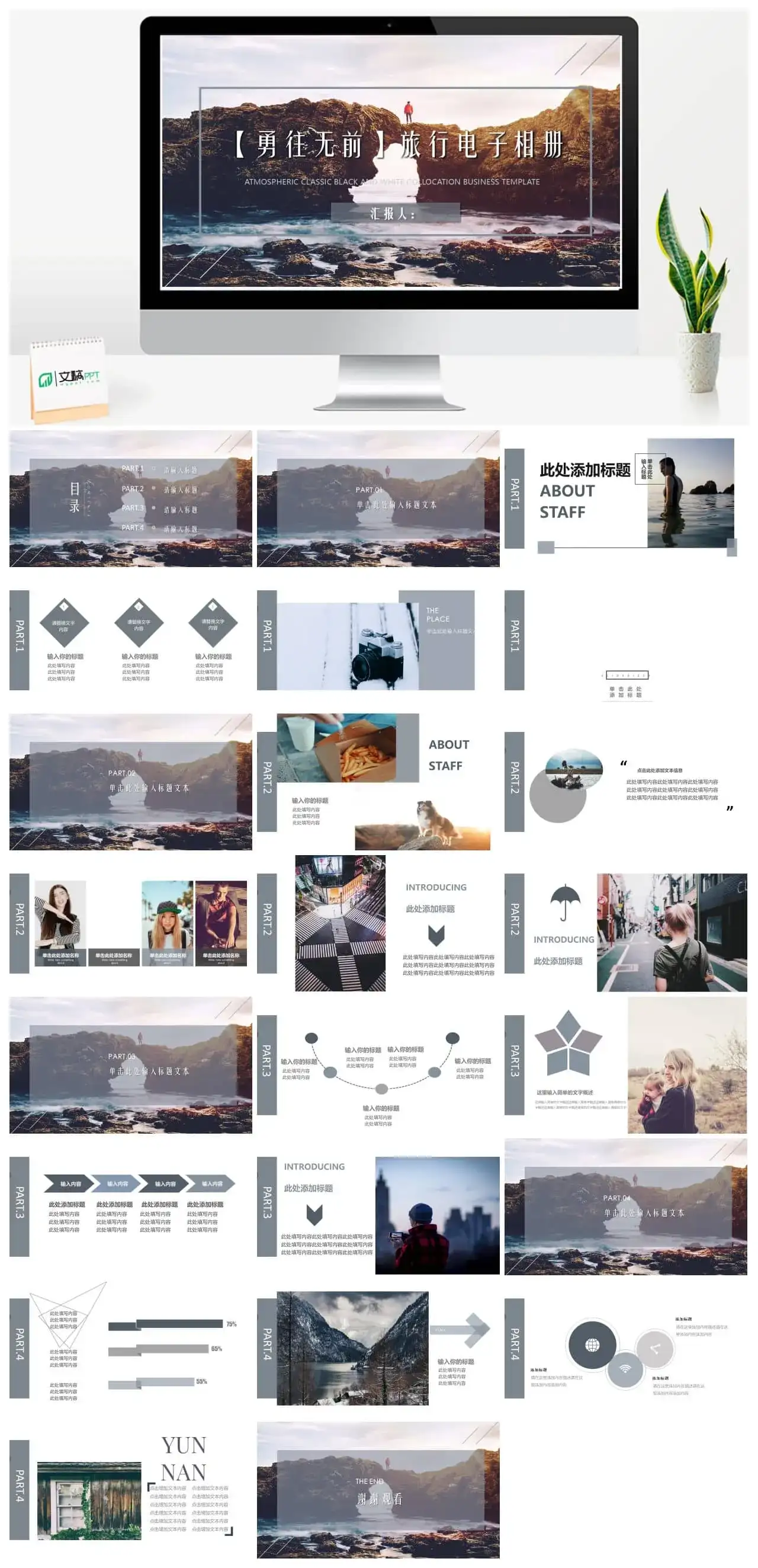 创意勇往直前旅行意义电子纪念相册PPT模板
