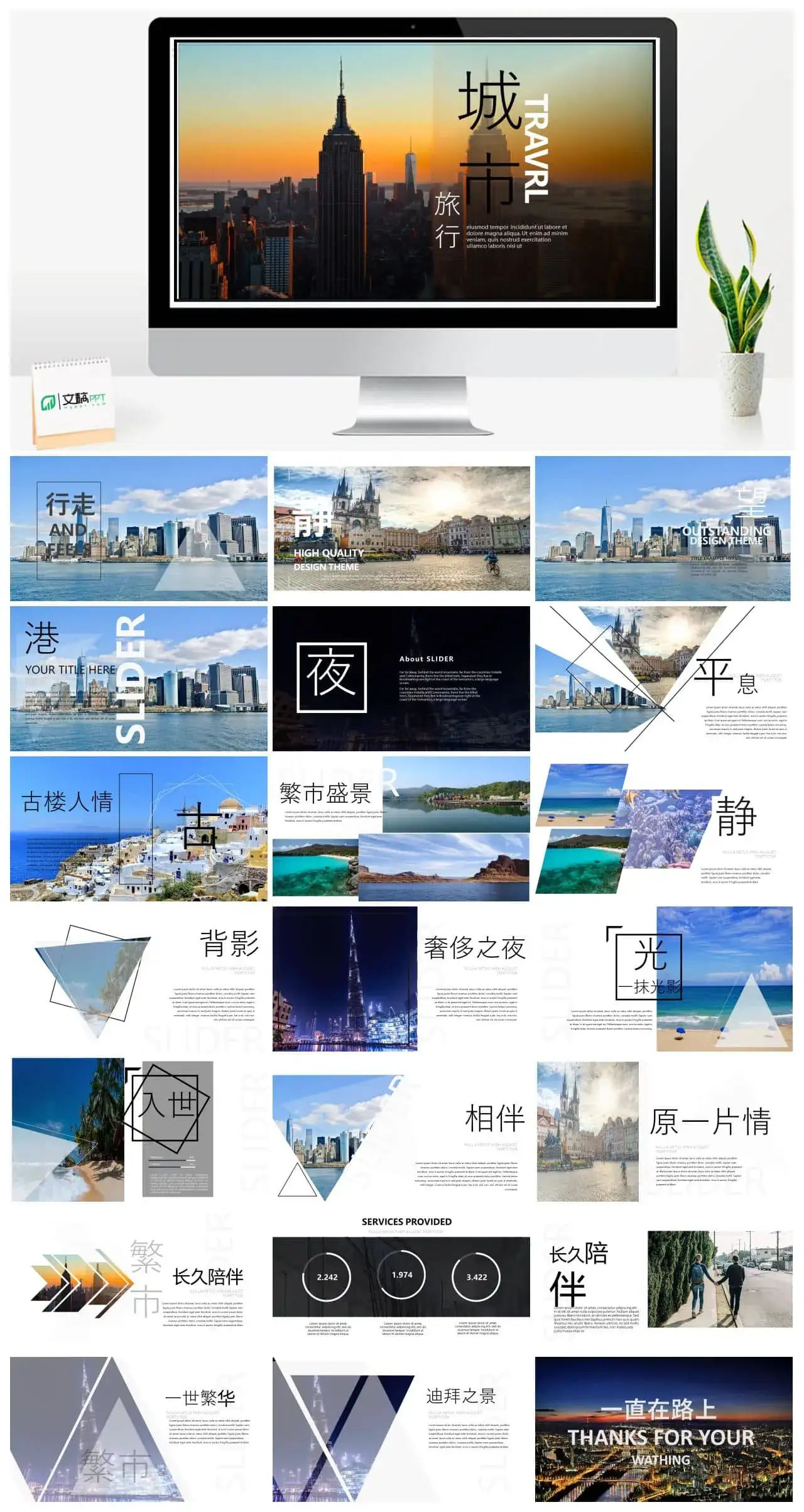 大气高端城市图片展示旅游相册企业宣传旅游日记PPT模板