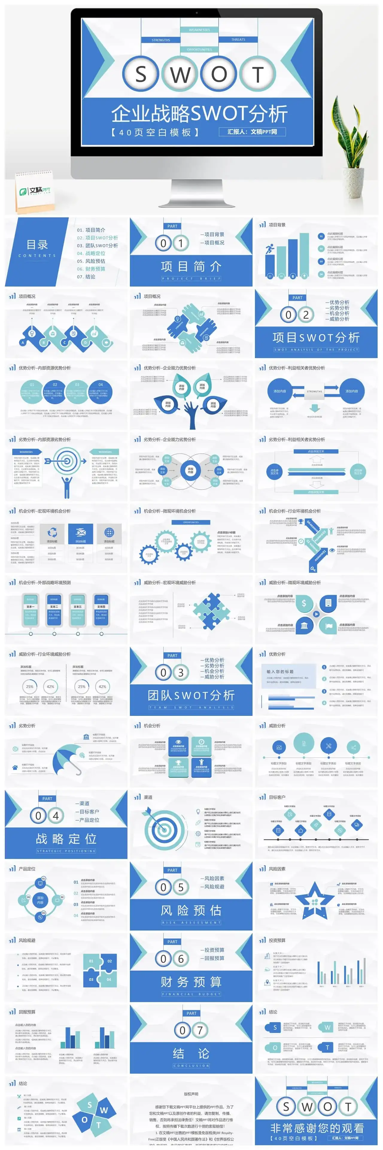 企业战略SWOT分析方法介绍项目分析报告总结PPT模板
